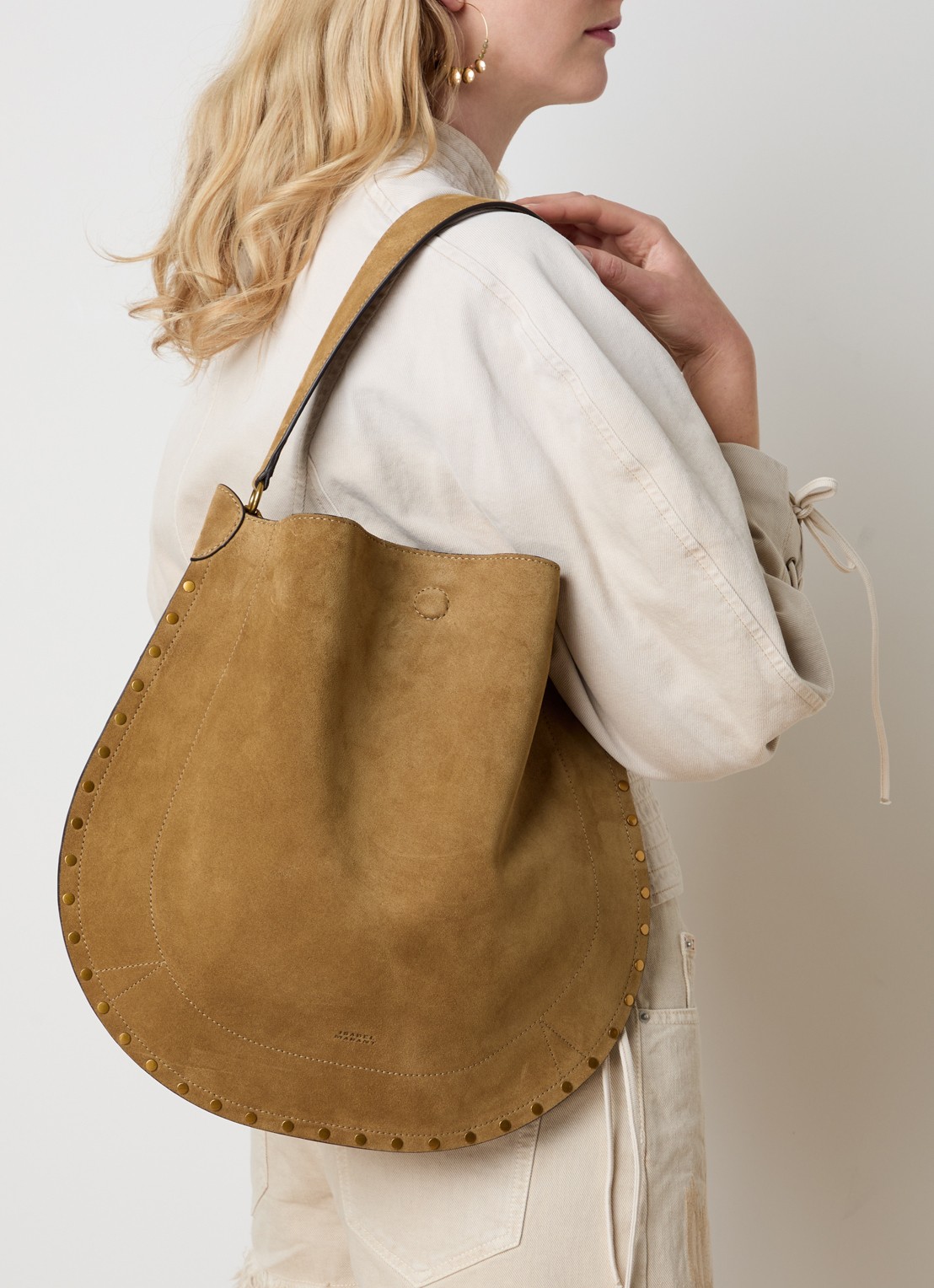 Isabel Marant Oskan shopper van kalfssuède met uitneembaar etui - voorkant 6 zand