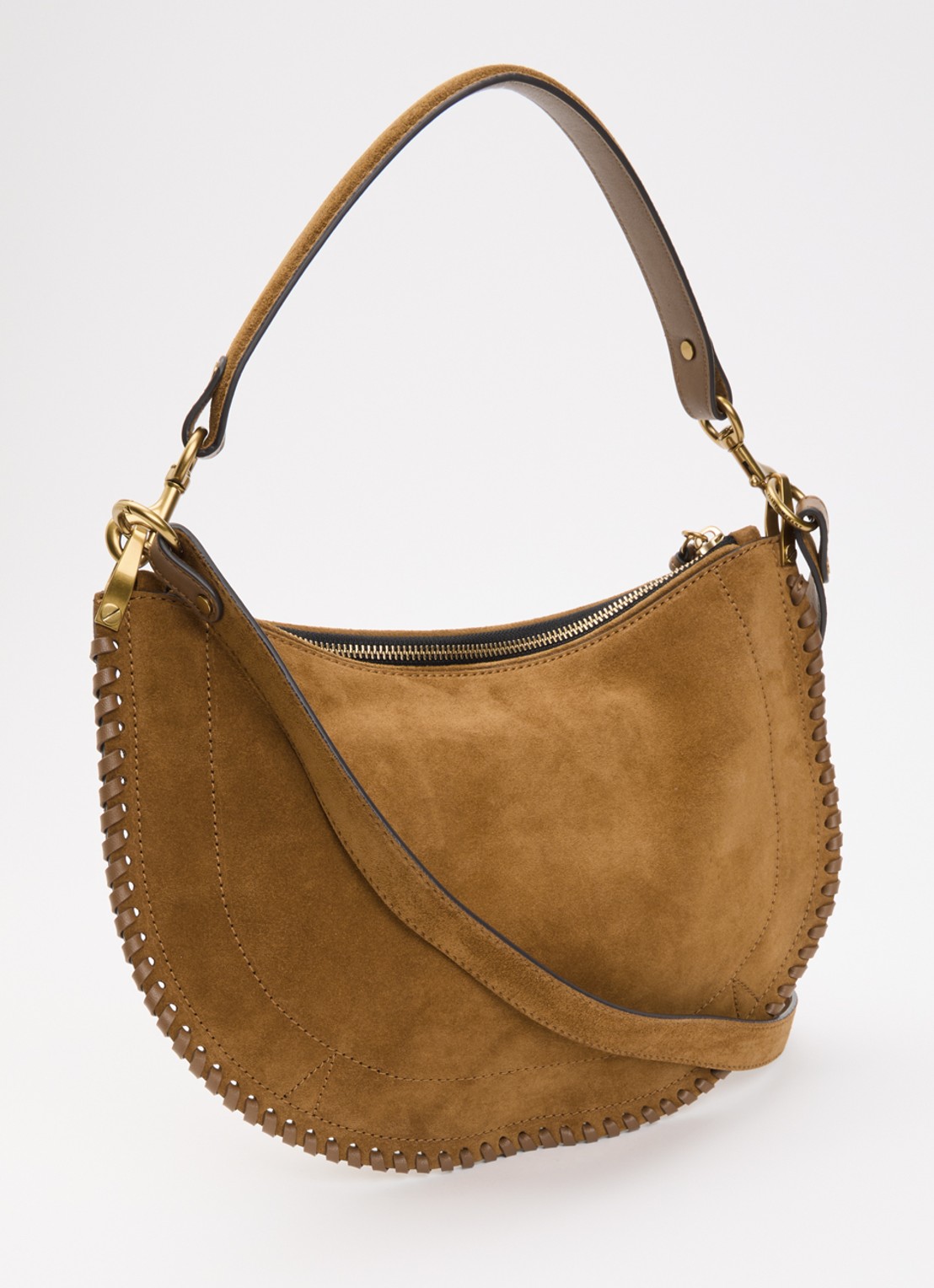 Isabel Marant Oskan Soft crossbodytas van kalfssuède - achterkant cognac