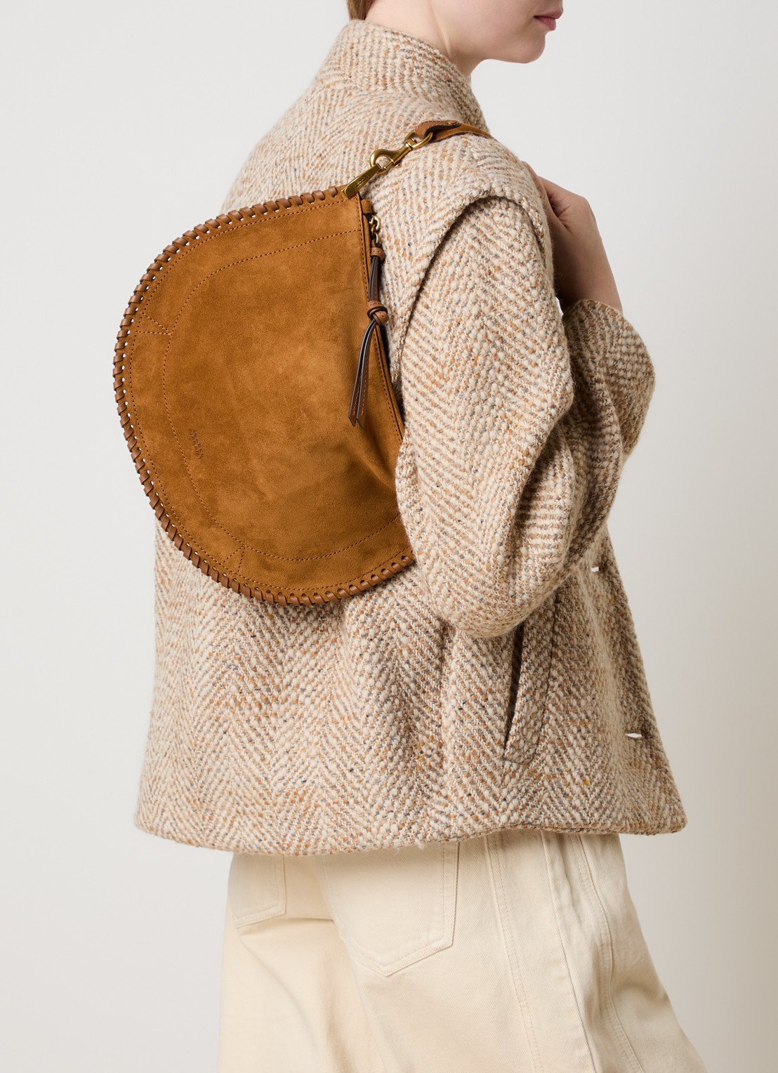 Isabel Marant Oskan Soft crossbodytas van kalfssuède - voorkant 7 cognac