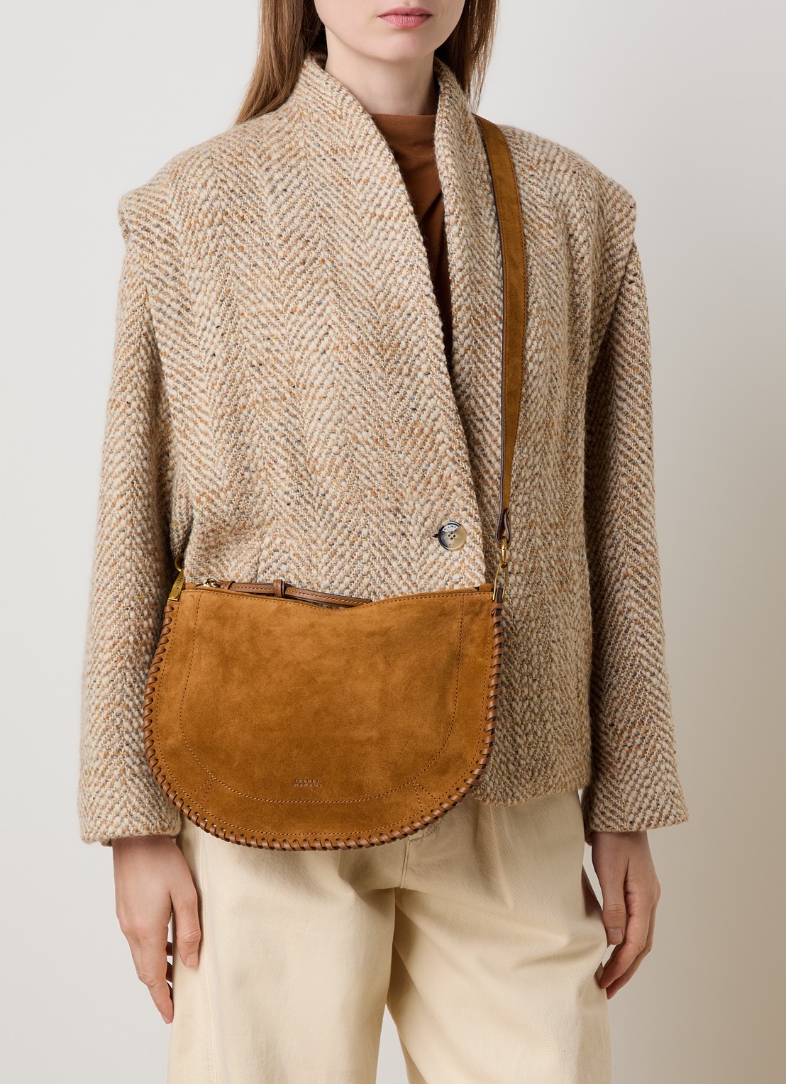 Isabel Marant Oskan Soft crossbodytas van kalfssuède - voorkant 8 cognac