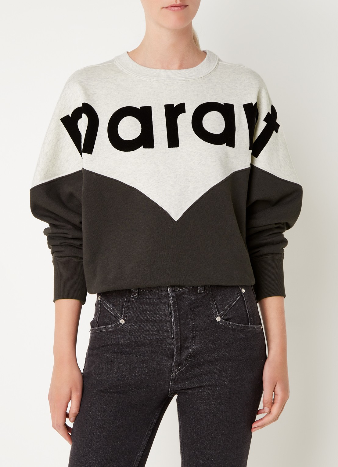 Isabel Marant Oversized sweater met flock logoprint - detail 4 grijsmele