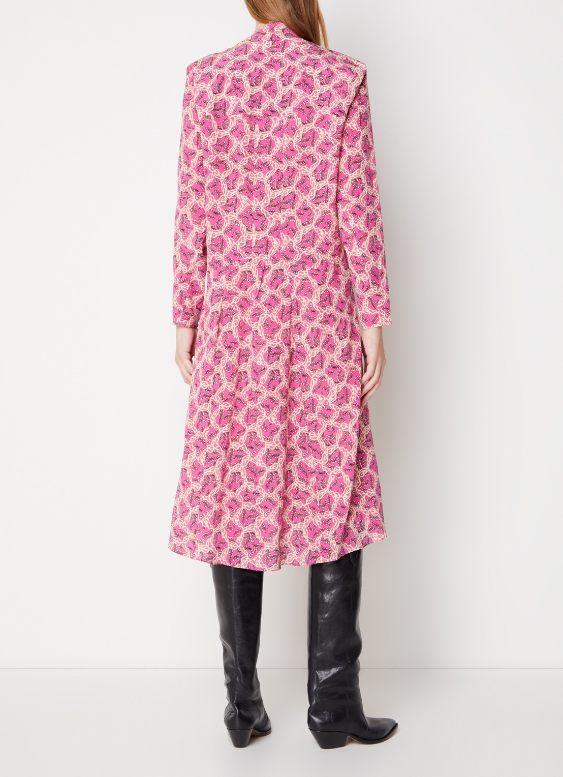 Isabel Marant Patel midi jurk in zijdeblend met print - achterkant roze