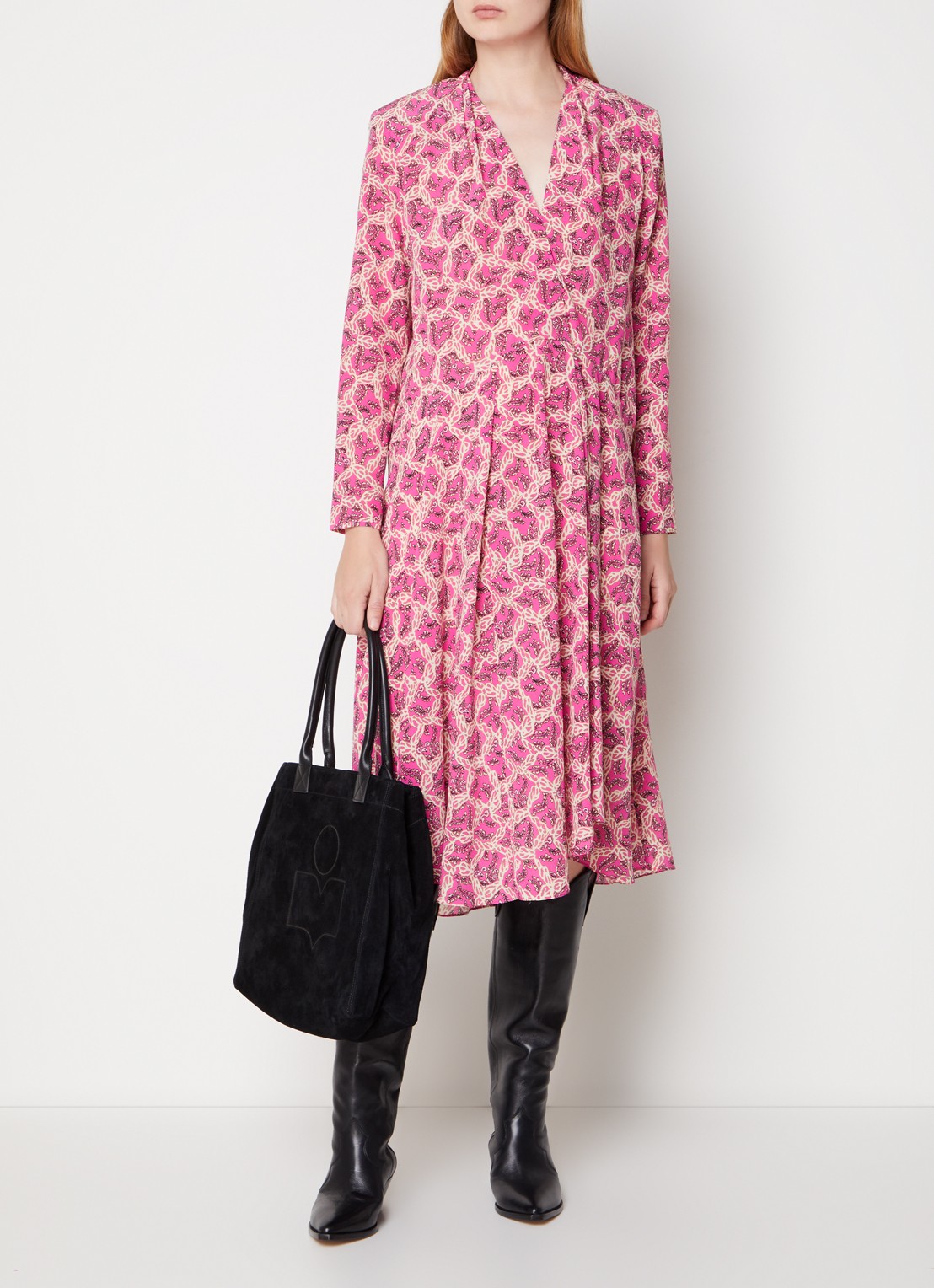 Isabel Marant Patel midi jurk in zijdeblend met print - detail 4 roze