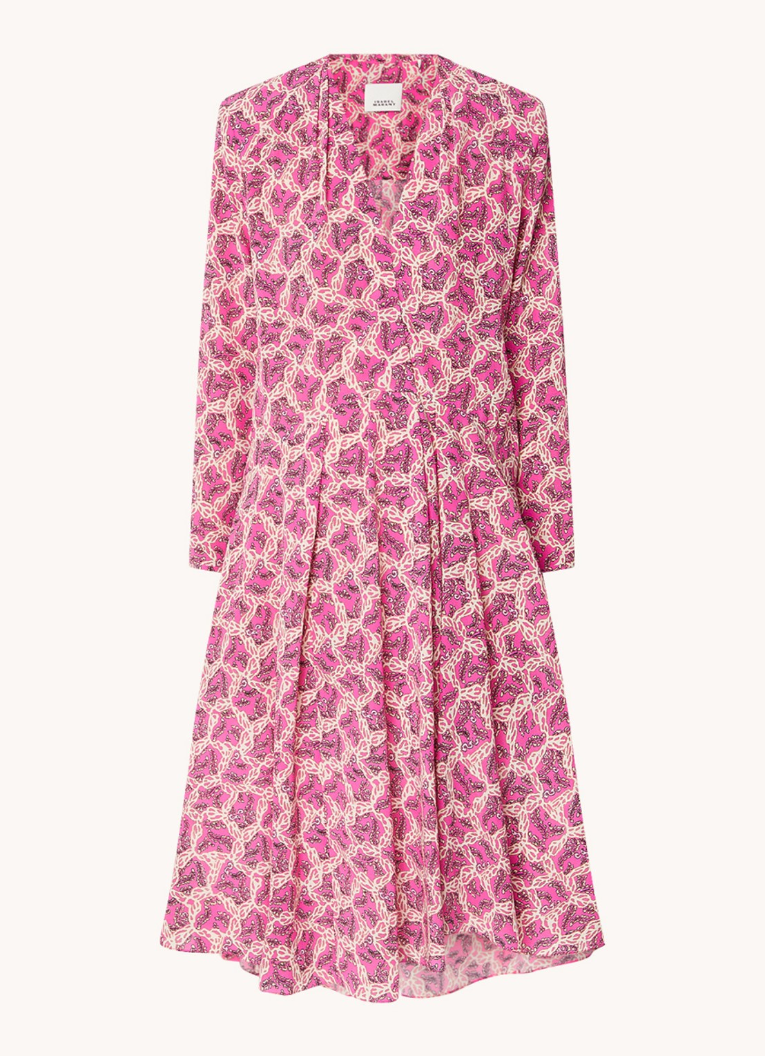 Isabel Marant Patel midi jurk in zijdeblend met print - voorkant 2 roze