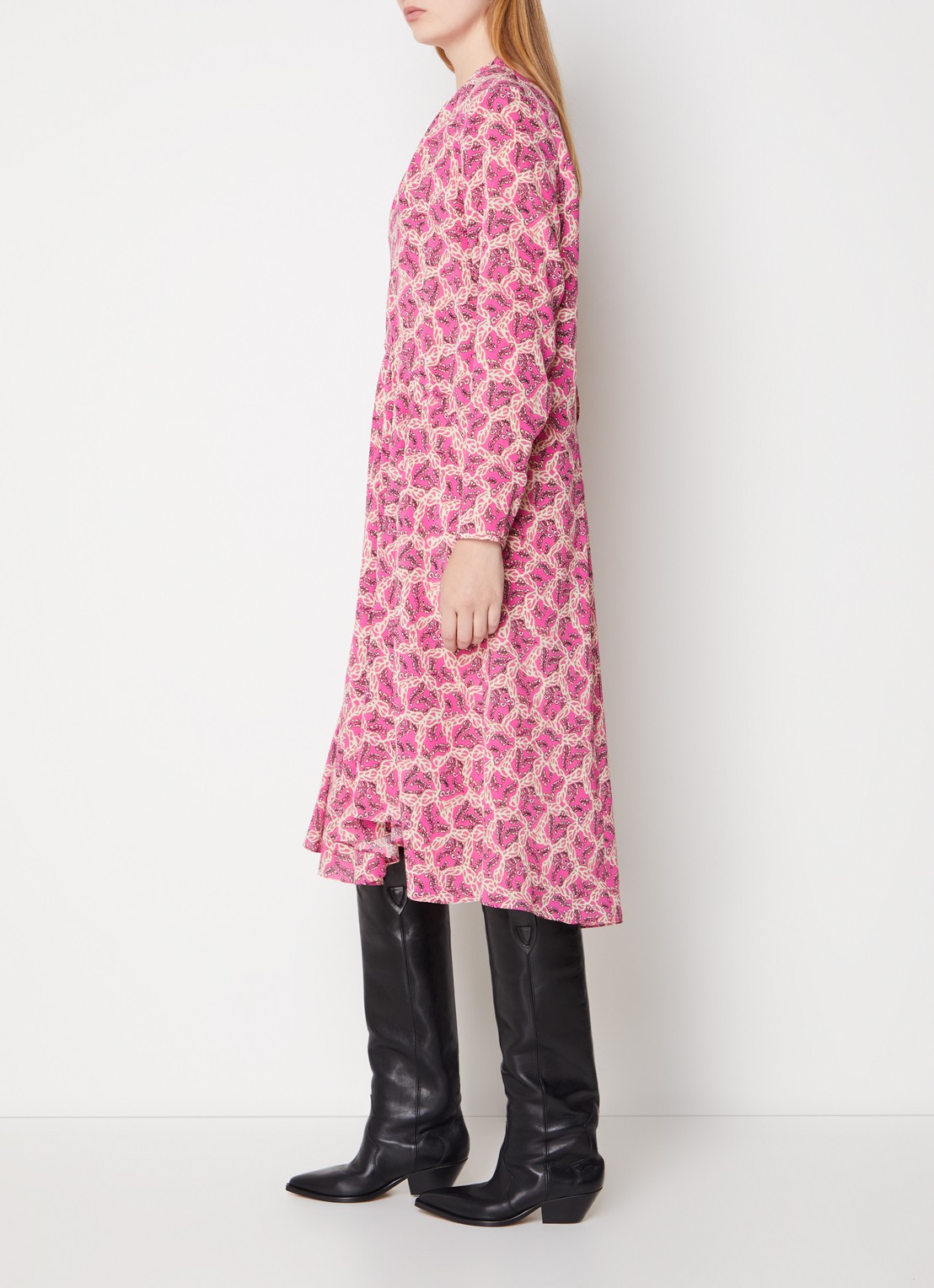 Isabel Marant Patel midi jurk in zijdeblend met print - voorkant 3 roze