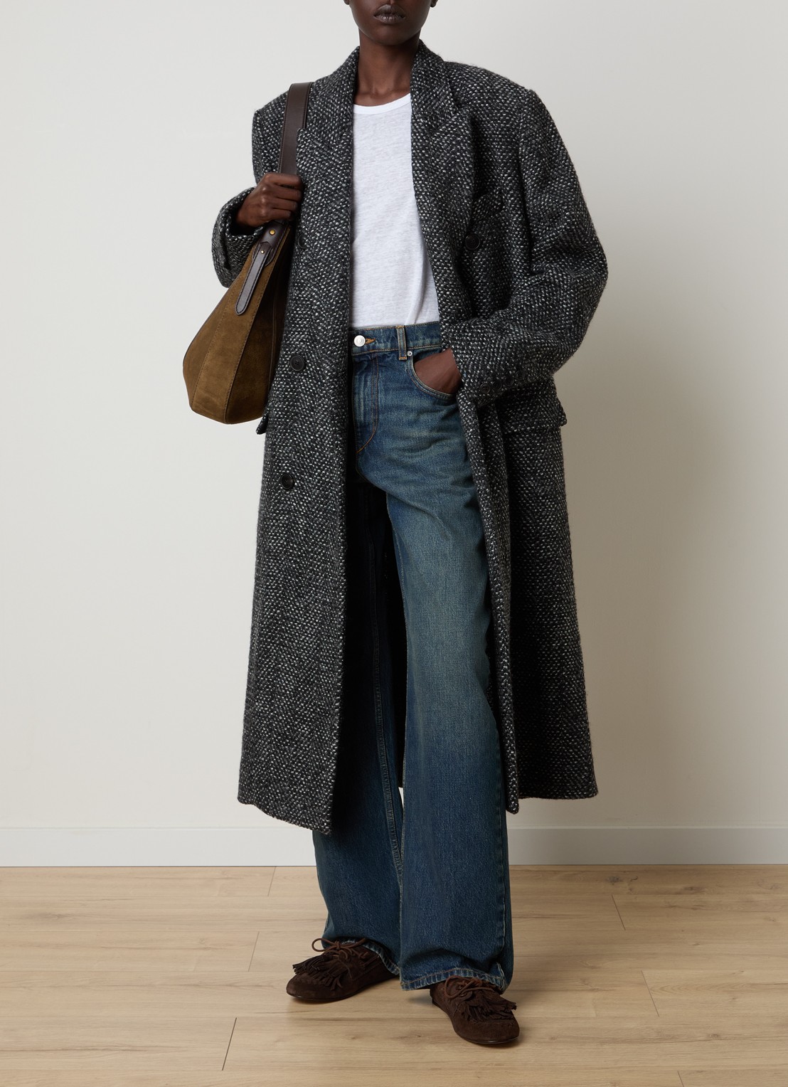 Isabel Marant Pilda double-breasted mantel in wolblend met klepzakken - voorkant 6 antraciet