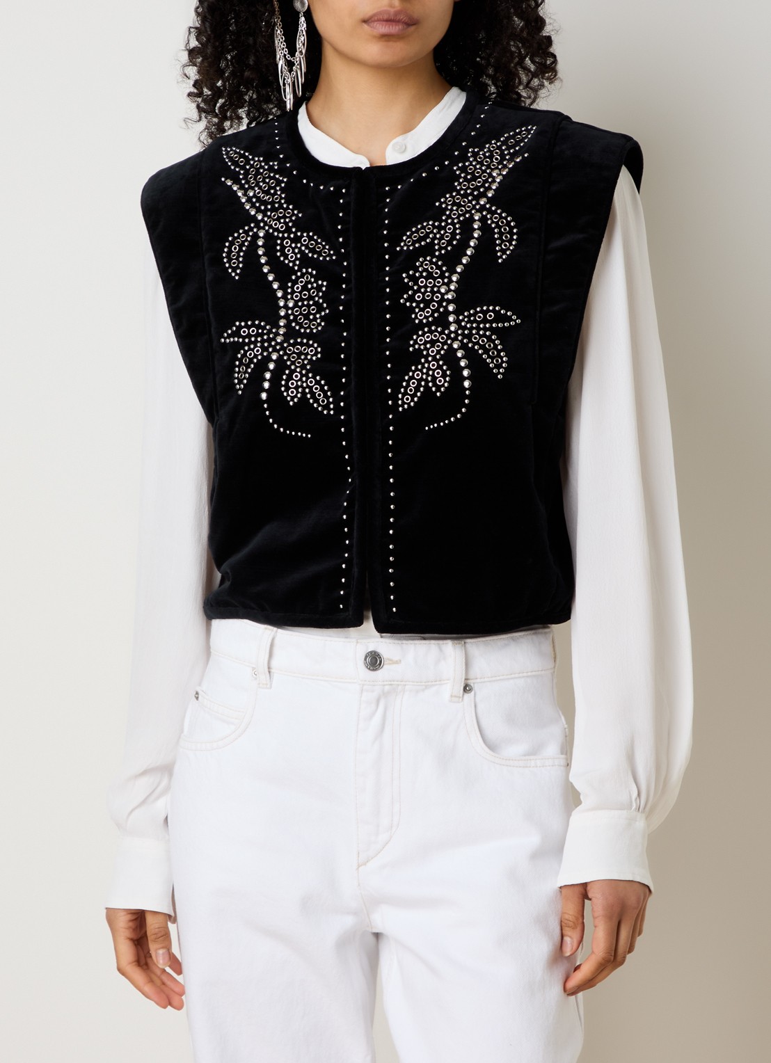 Isabel Marant Poppy gilet van fluweel met studs - detail zwart