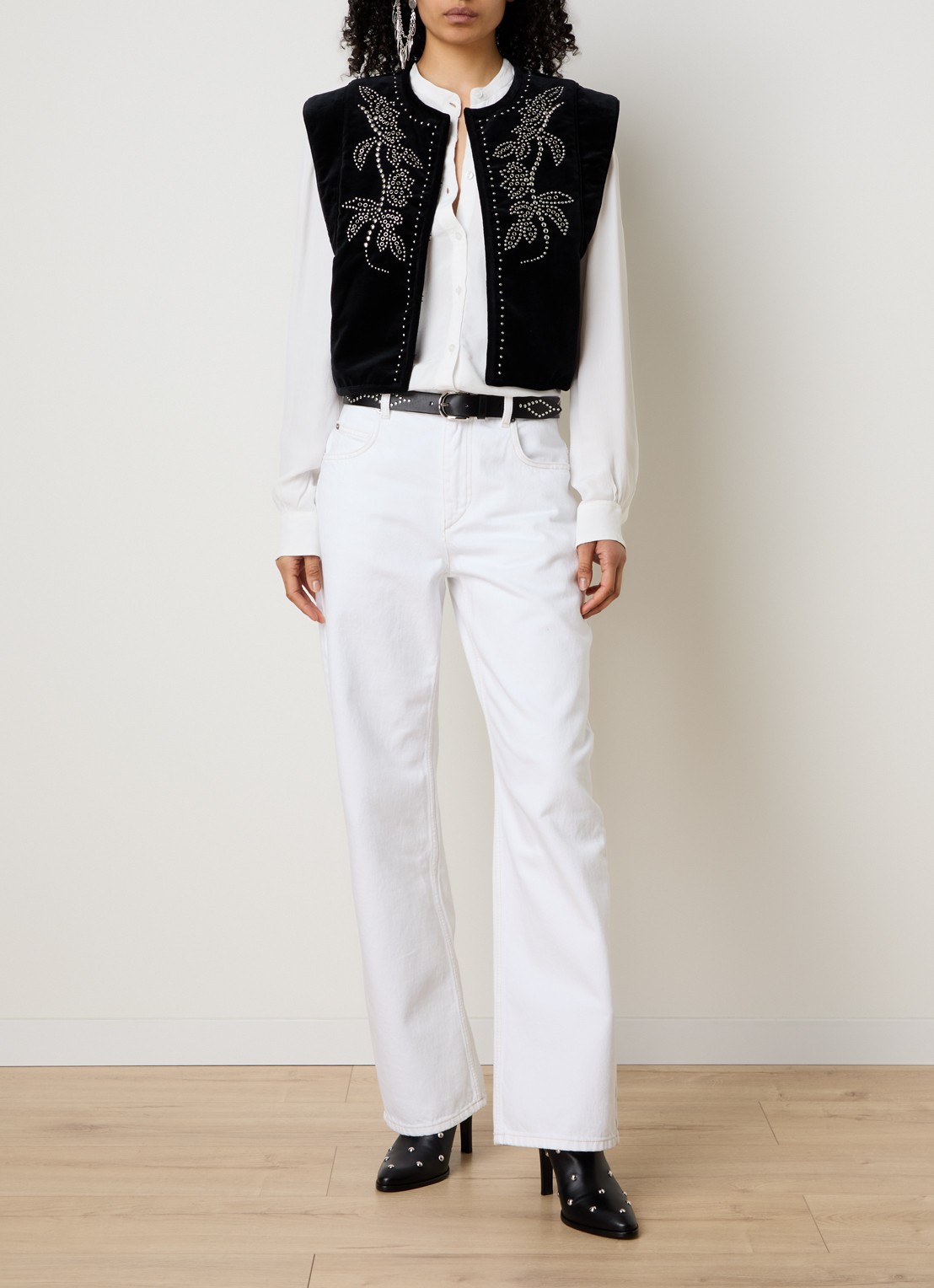 Isabel Marant Poppy gilet van fluweel met studs - voorkant 5 zwart