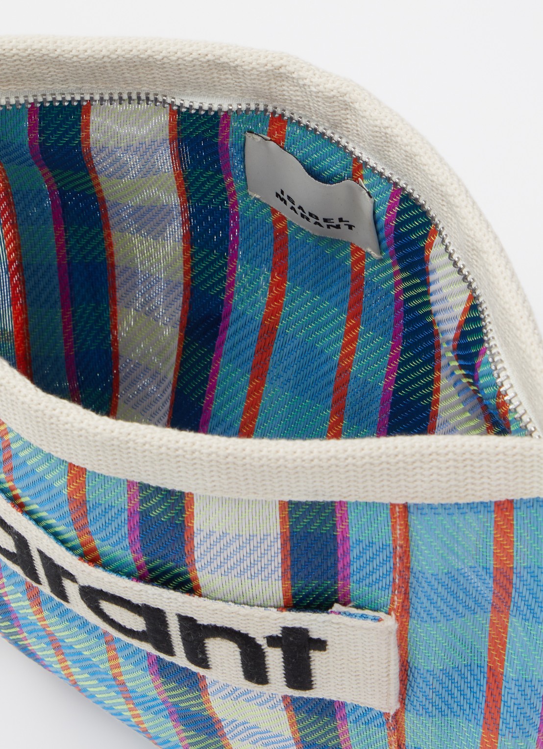 Isabel Marant Powden etui met ruitdessin en logo - detail blauwgrijs