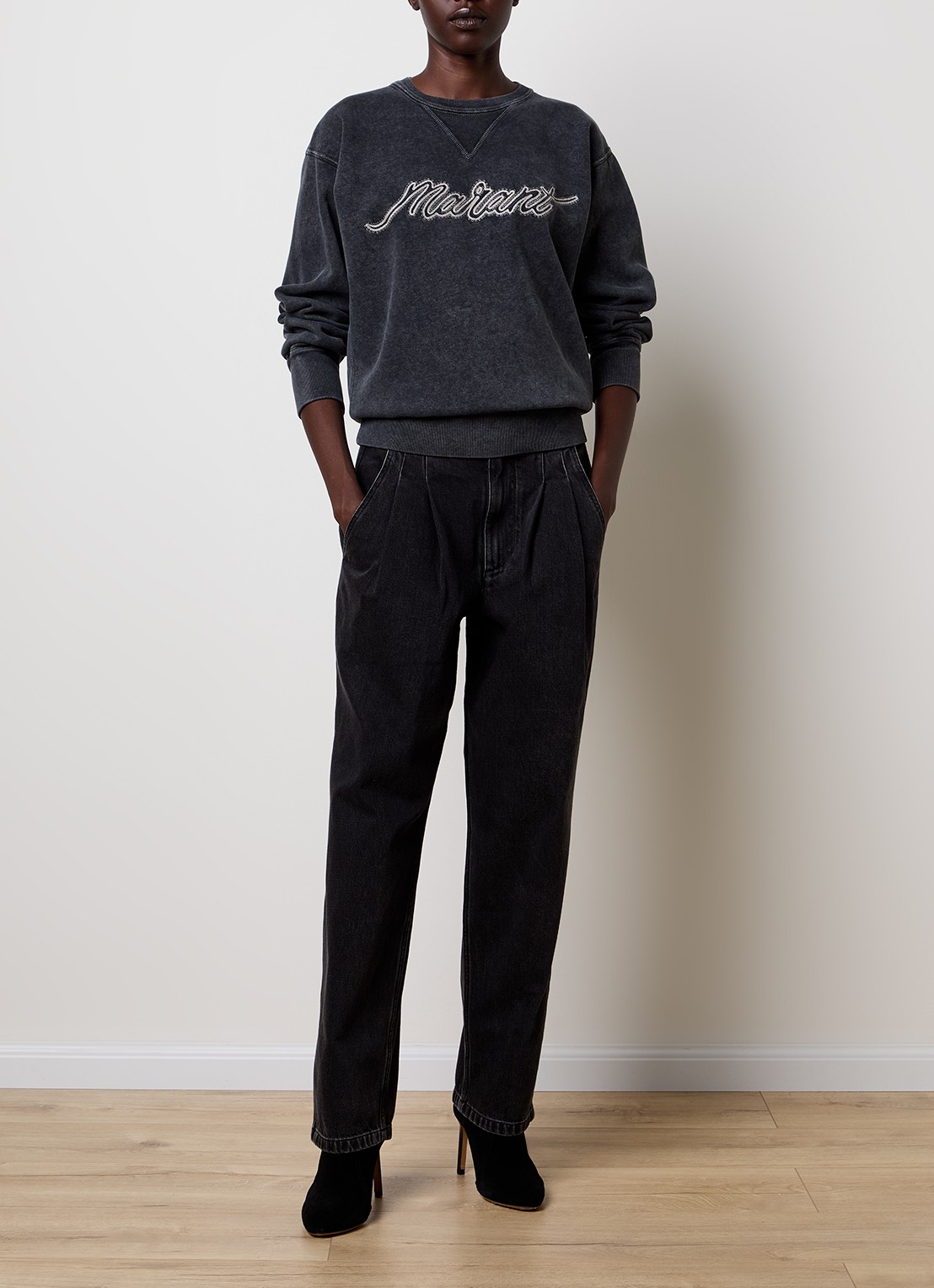 Isabel Marant Rise sweater met logoborduring - voorkant 4 antraciet