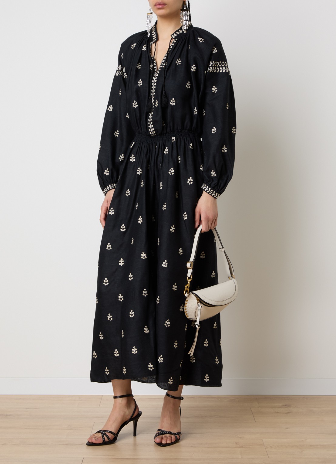 Isabel Marant Rodilia maxi jurk van zijde met borduring - detail 2 zwart