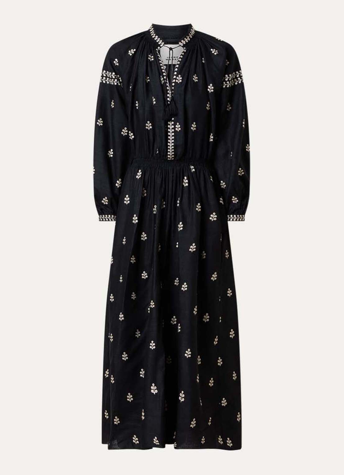 Isabel Marant Rodilia maxi jurk van zijde met borduring - voorkant 4 zwart