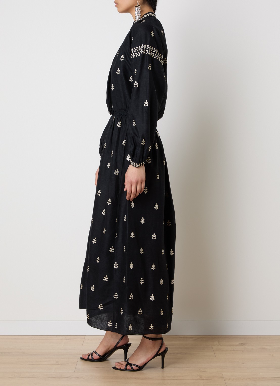 Isabel Marant Rodilia maxi jurk van zijde met borduring - voorkant 5 zwart