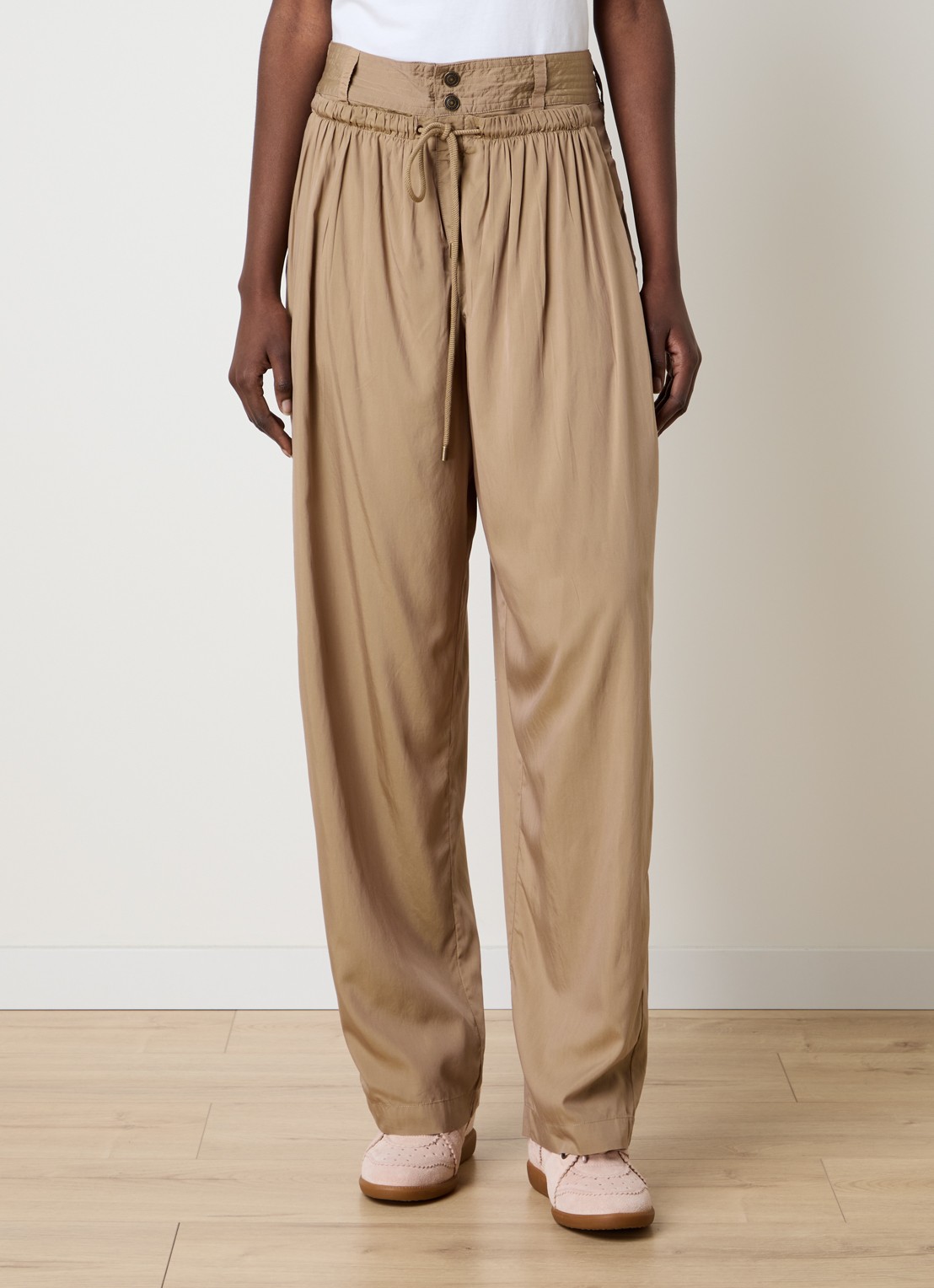 Isabel Marant Rodis high waist loose fit pantalon met trekkoord en steekzakken - detail 4 khaki