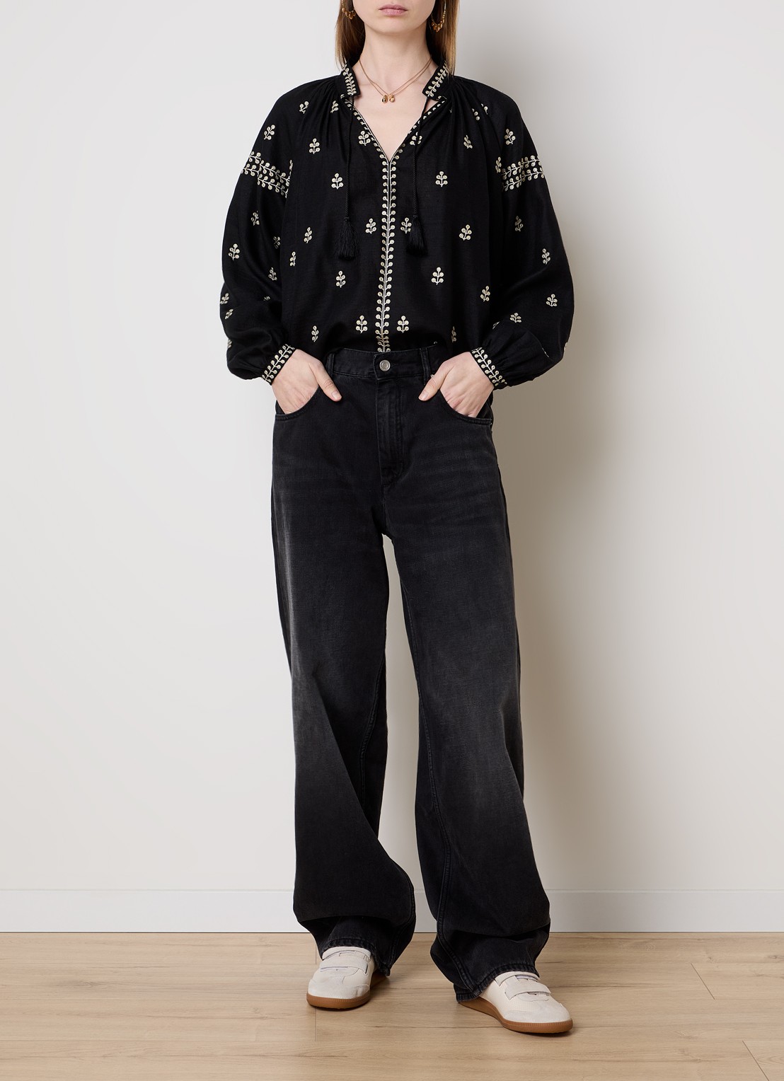 Isabel Marant Rodis tuniek van zijde met borduring - voorkant 3 zwart