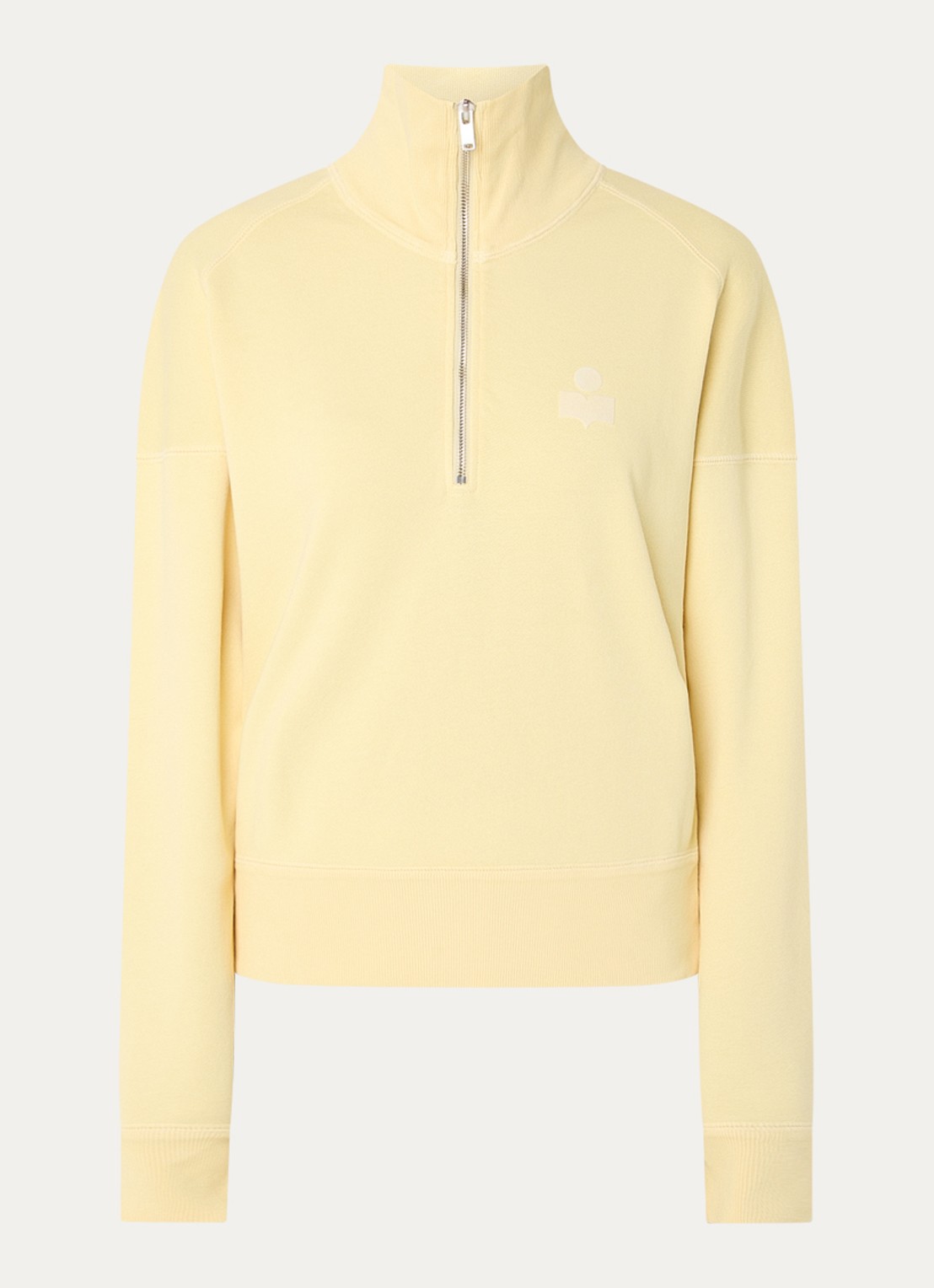 Isabel Marant Ross sweater met halve rits en flock logoprint - voorkant lichtgeel