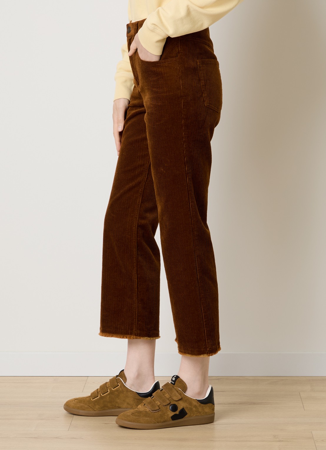 Isabel Marant Ruthie high waist cropped straight fit broek van corduroy - detail 2 cognac