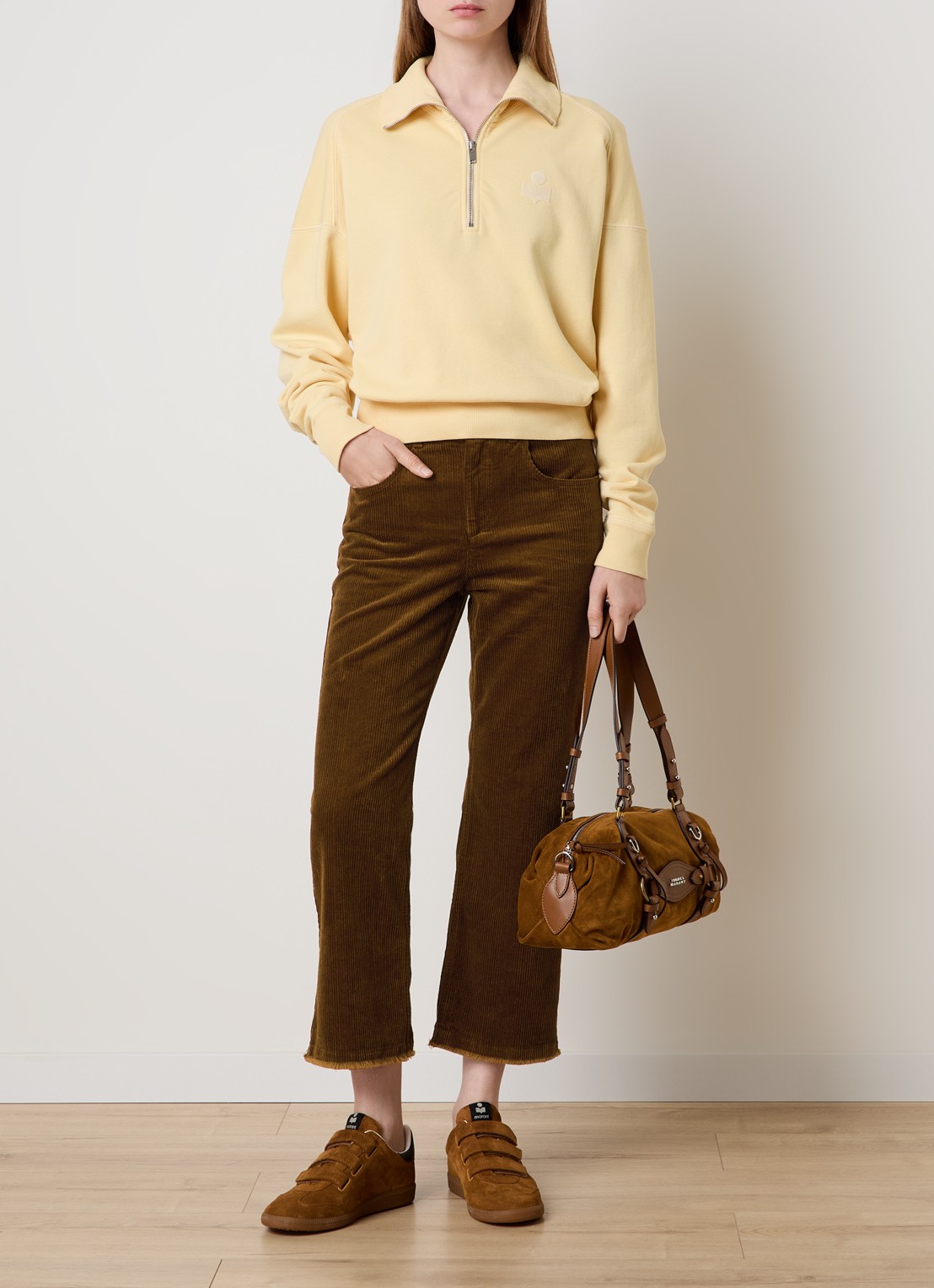 Isabel Marant Ruthie high waist cropped straight fit broek van corduroy - voorkant 5 cognac