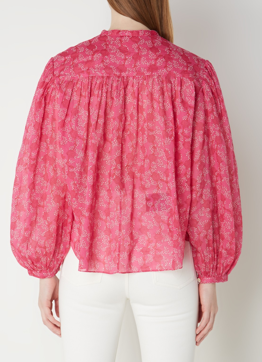 Isabel Marant Salika blouse met ballonmouw - achterkant fuchsia