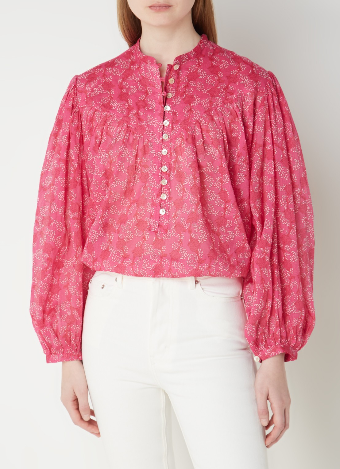 Isabel Marant Salika blouse met ballonmouw - detail 4 fuchsia