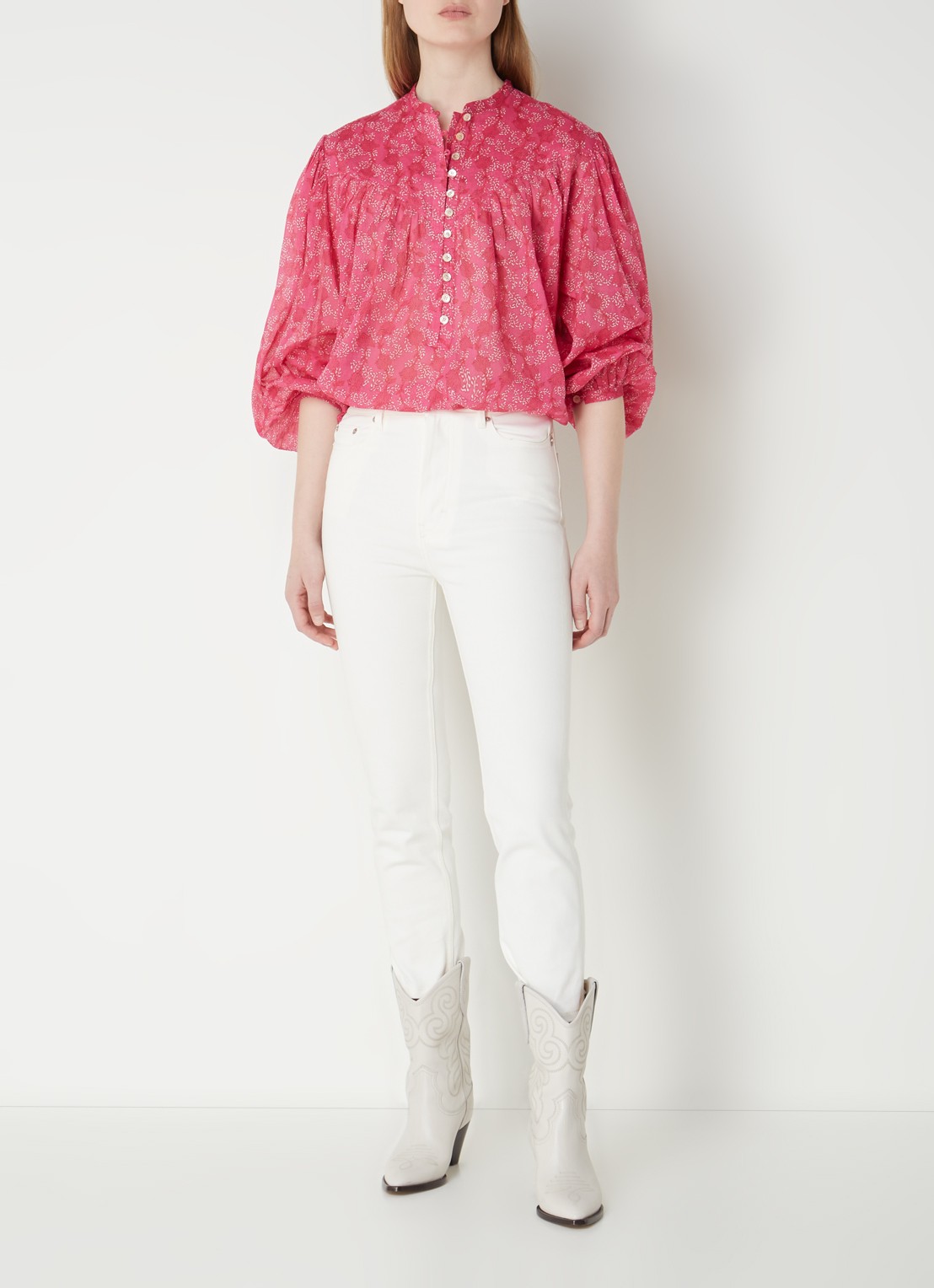 Isabel Marant Salika blouse met ballonmouw - voorkant 3 fuchsia