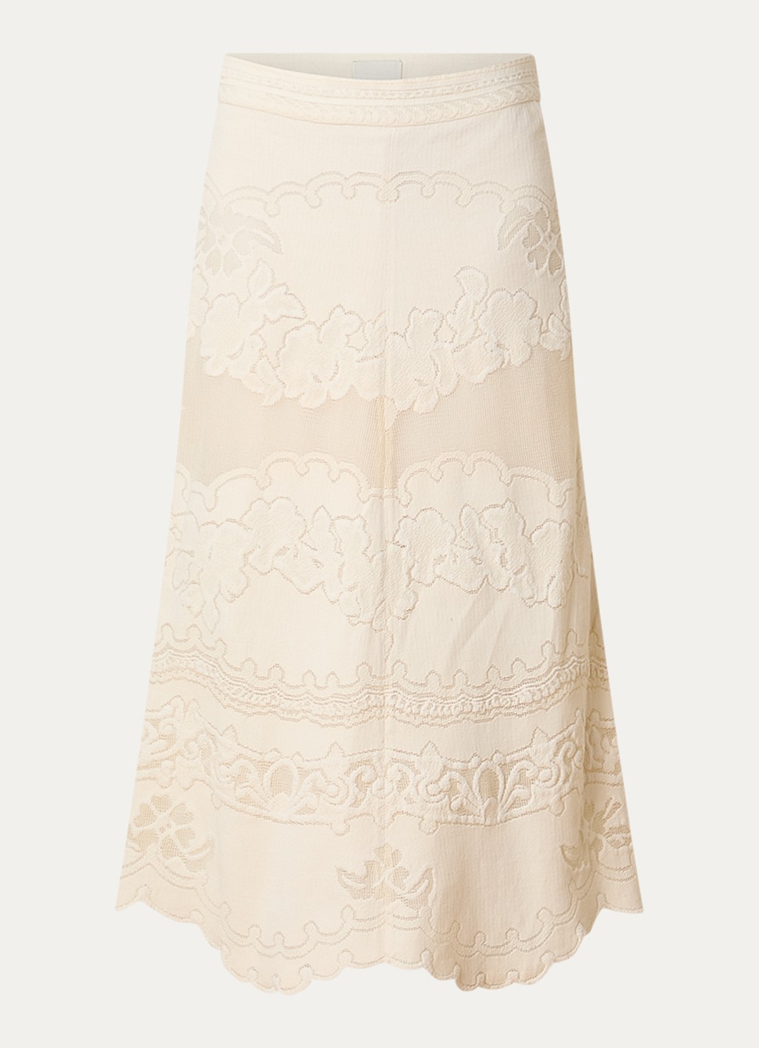 Isabel Marant Sanaya high waist midi rok met broderie - voorkant 4 vanillegeel