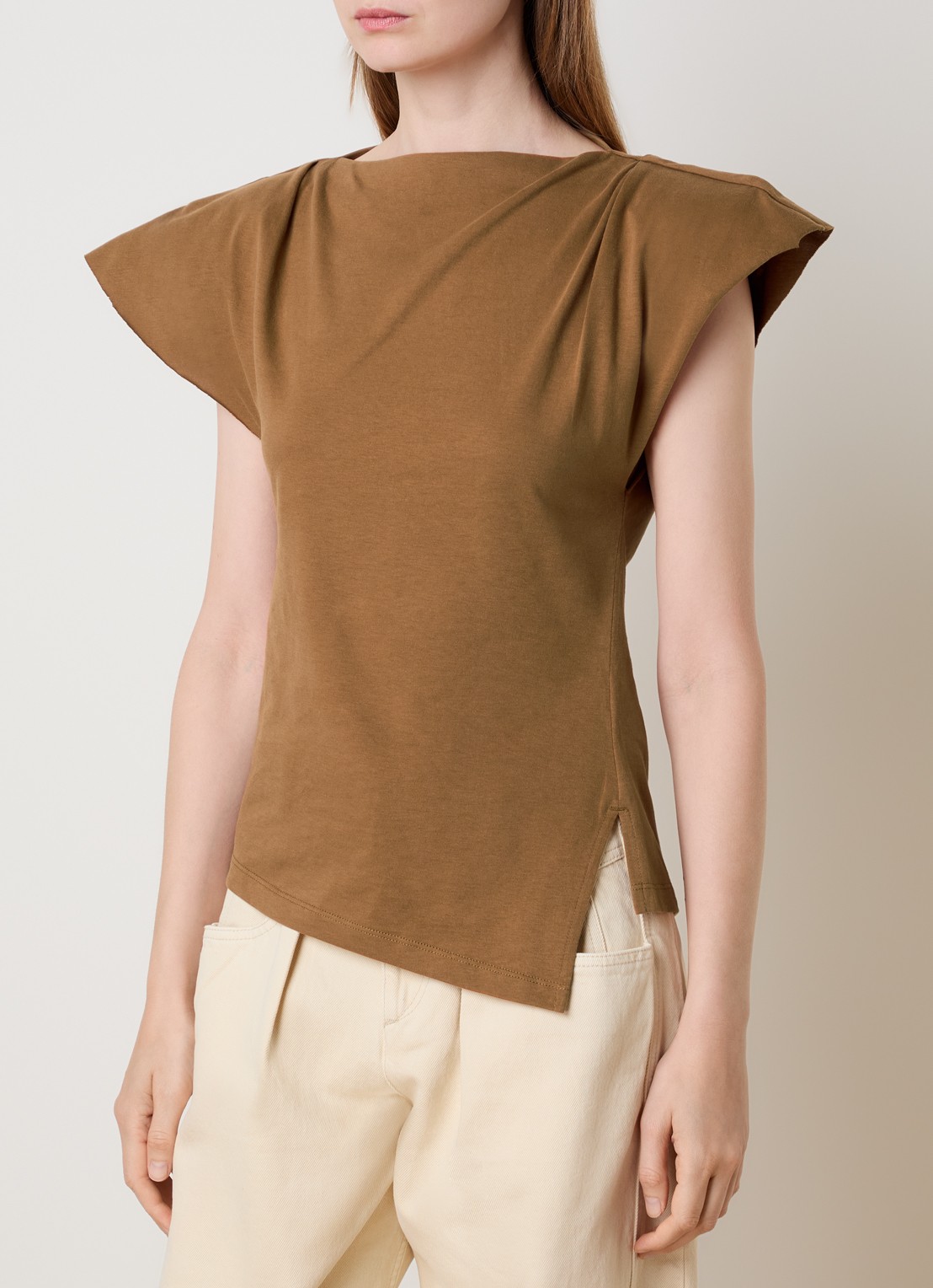 Isabel Marant Sebani top met schoudervulling en asymmetrische zoom - detail 3 camel