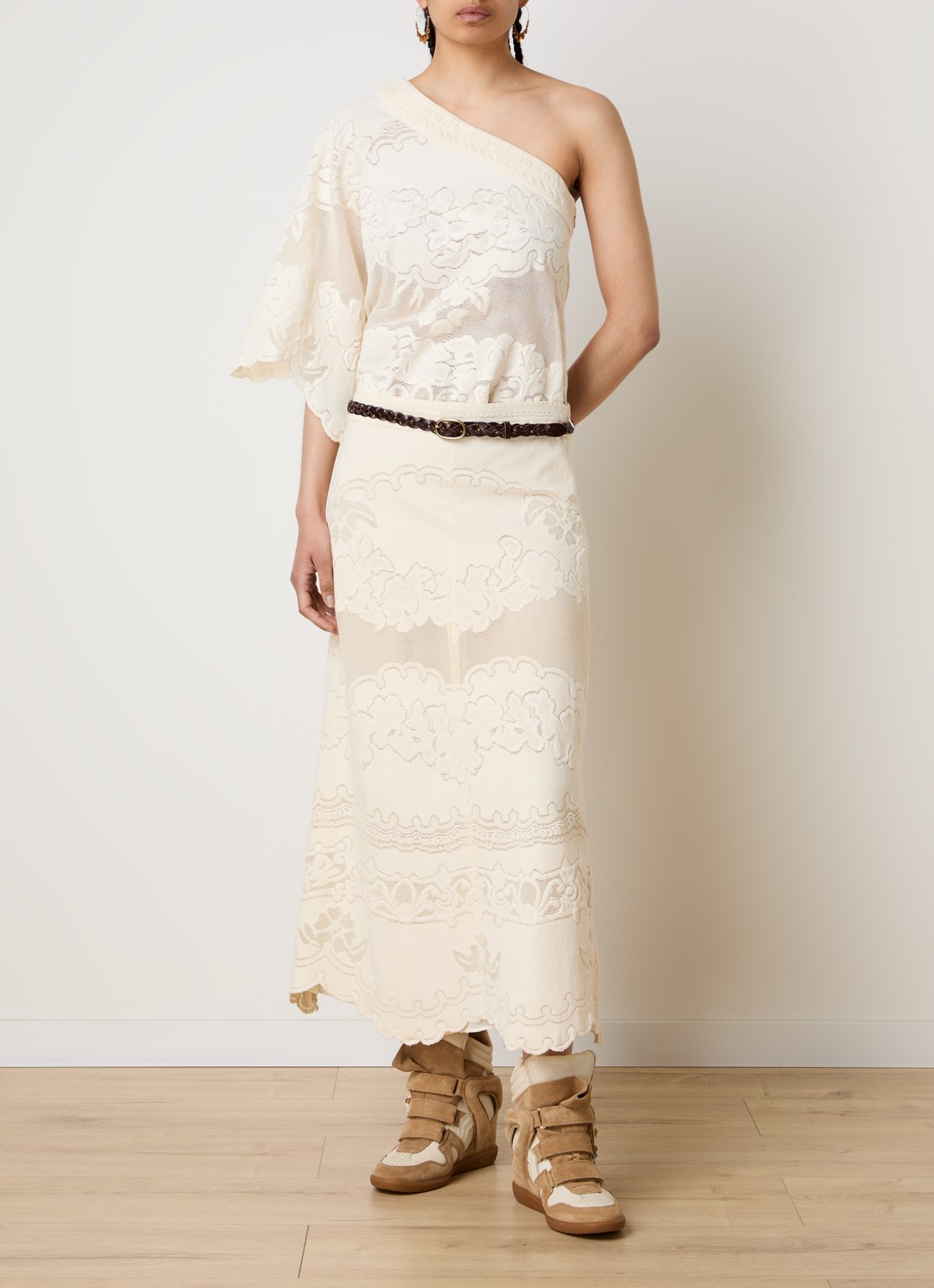 Isabel Marant Shilo top met broderie en asymmetrische hals - voorkant 5 gebroken wit