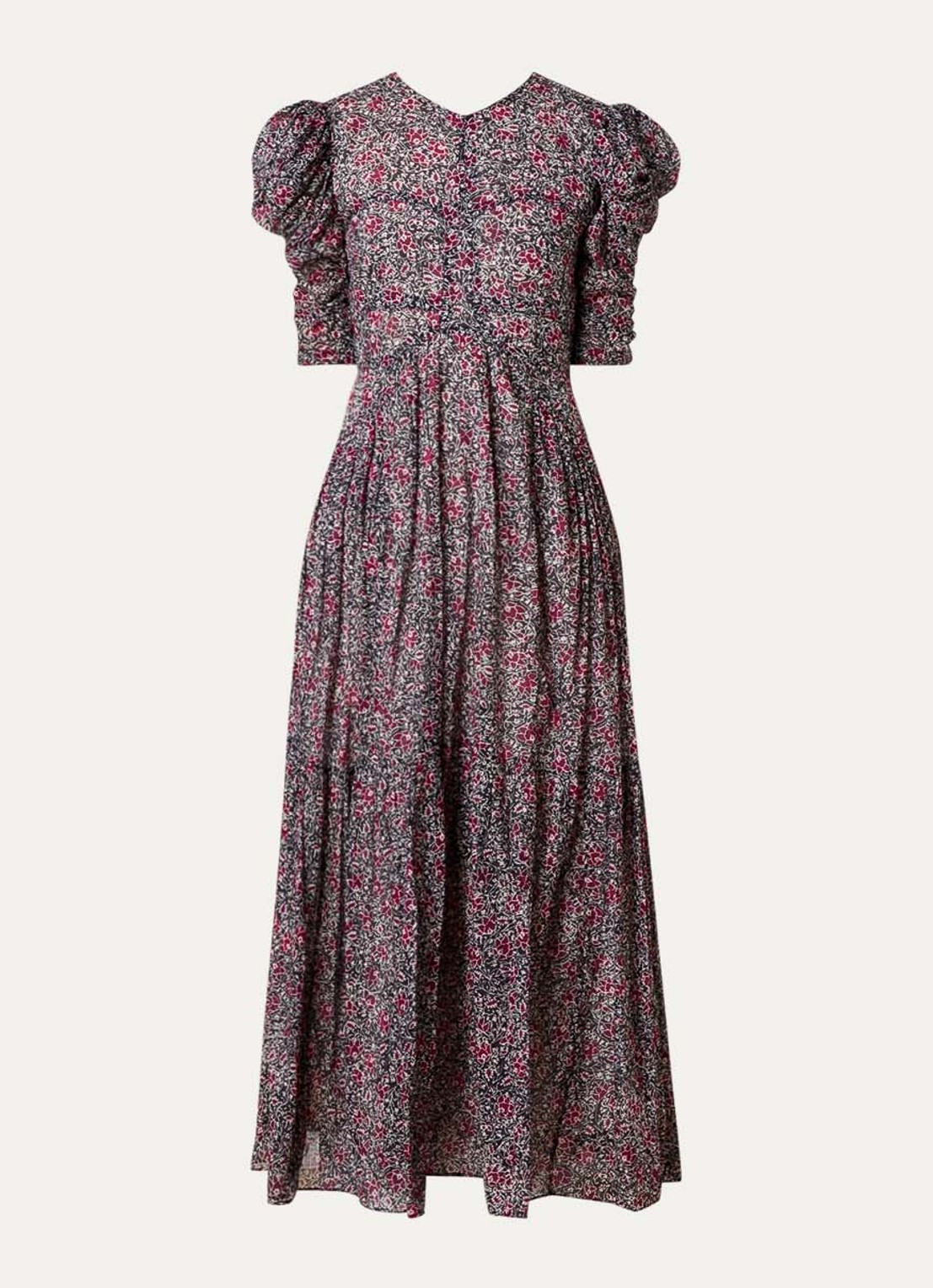 Isabel Marant Sichellia maxi jurk met bloemenprint en rugdecolleté - voorkant cranberryrood