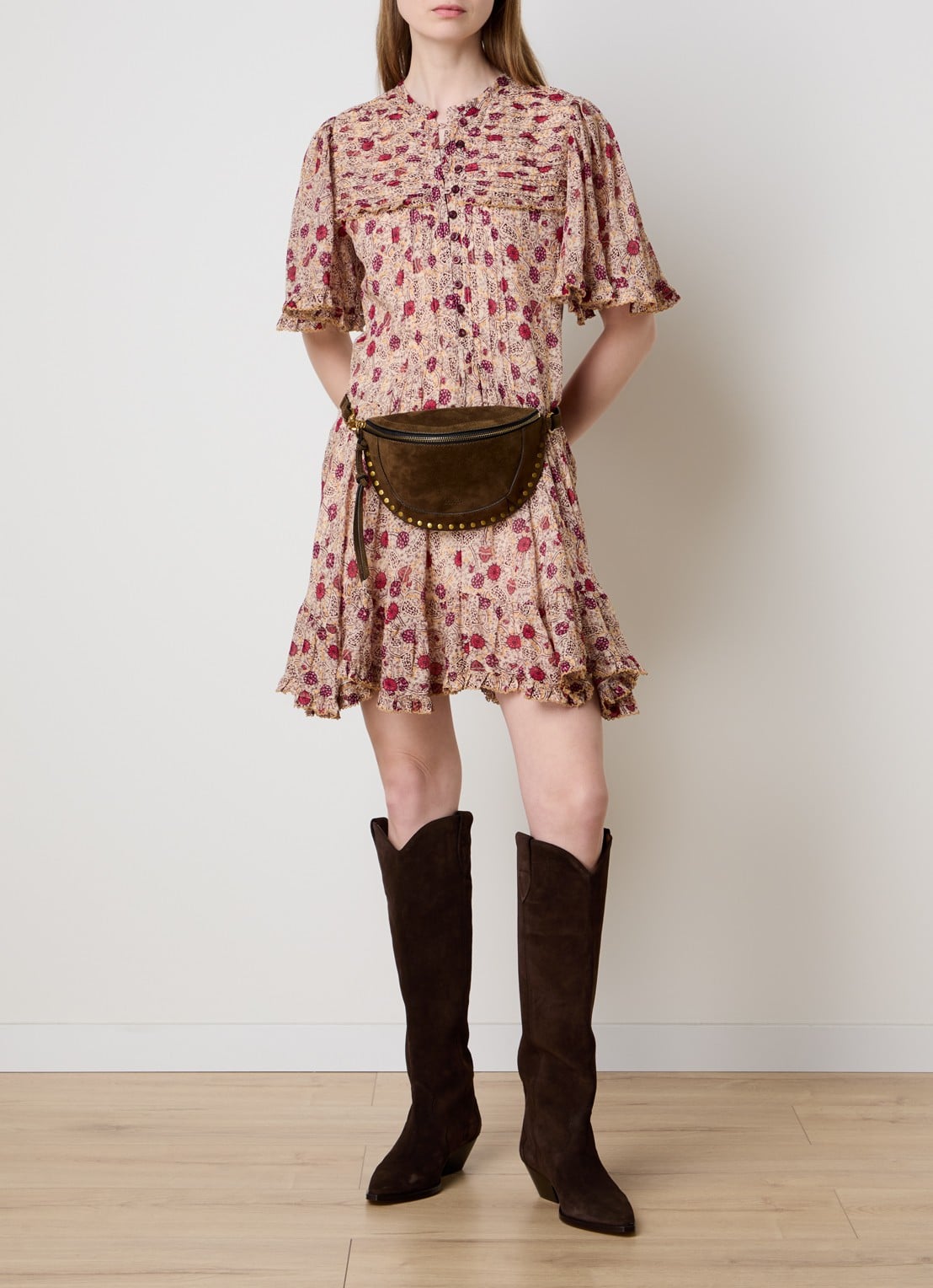Isabel Marant Skano heuptas van kalfssuède met studs - voorkant 2 bruin