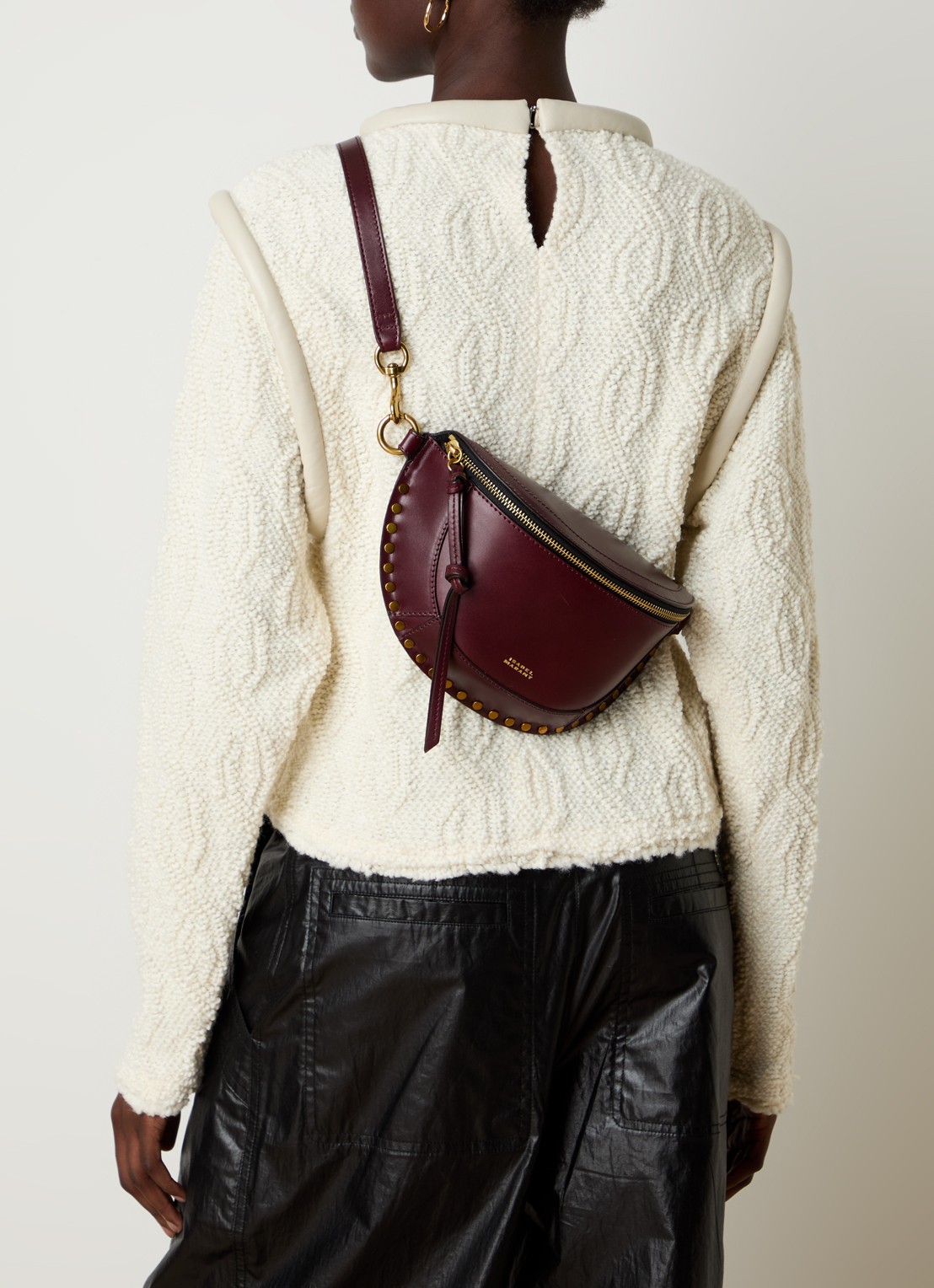 Isabel Marant Skano heuptas van leer met studs - voorkant 6 aubergine