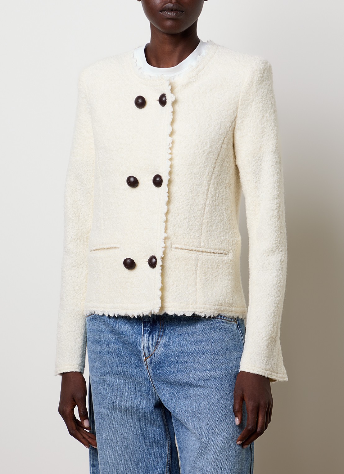 Isabel Marant Suely blazer in alpaca wolblend met paspelzakken - detail 4 gebroken wit