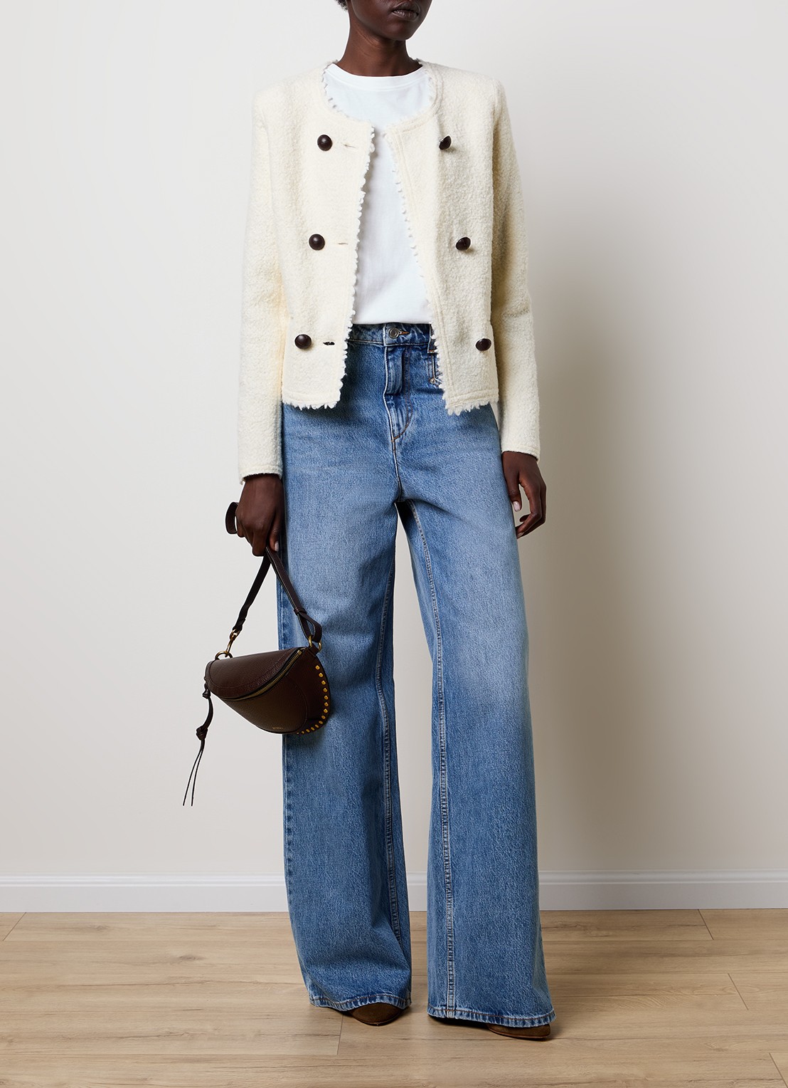 Isabel Marant Suely blazer in alpaca wolblend met paspelzakken - voorkant 2 gebroken wit