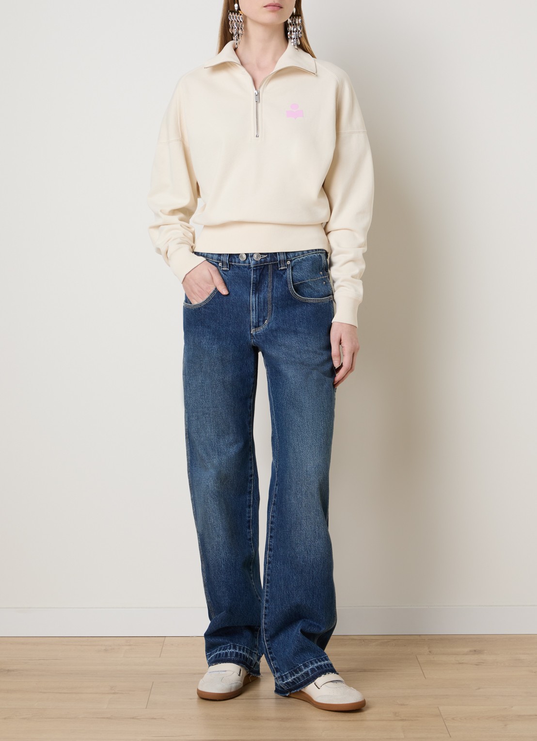 Isabel Marant Sweater met halve rits en logo - voorkant 3 gebroken wit