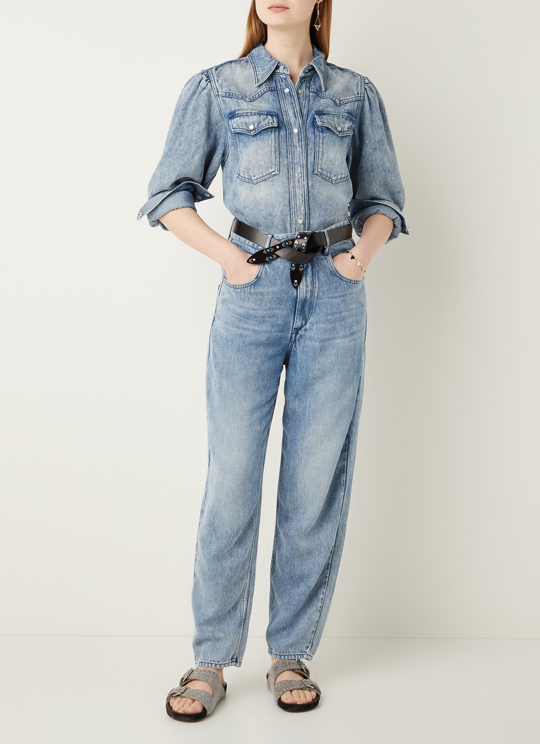 Isabel Marant Ticosy high waist loose fit jeans van lyocell - voorkant 3 indigo