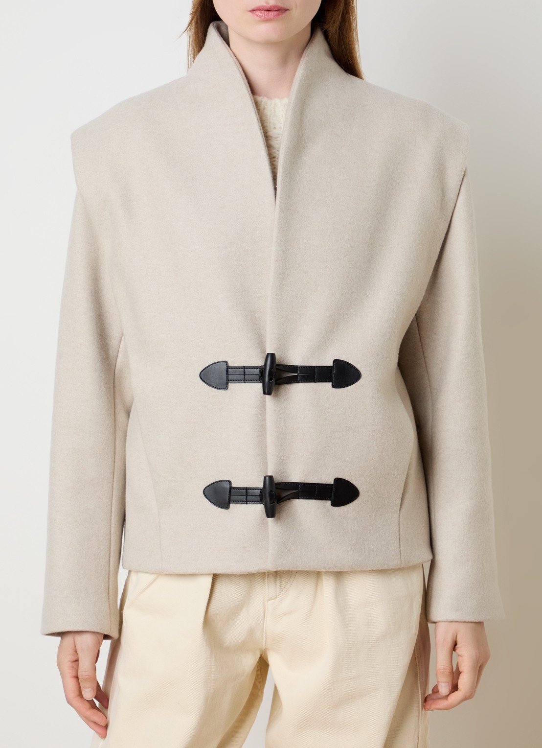 Isabel Marant Toria jack in kasjmierblend met steekzakken - detail zand