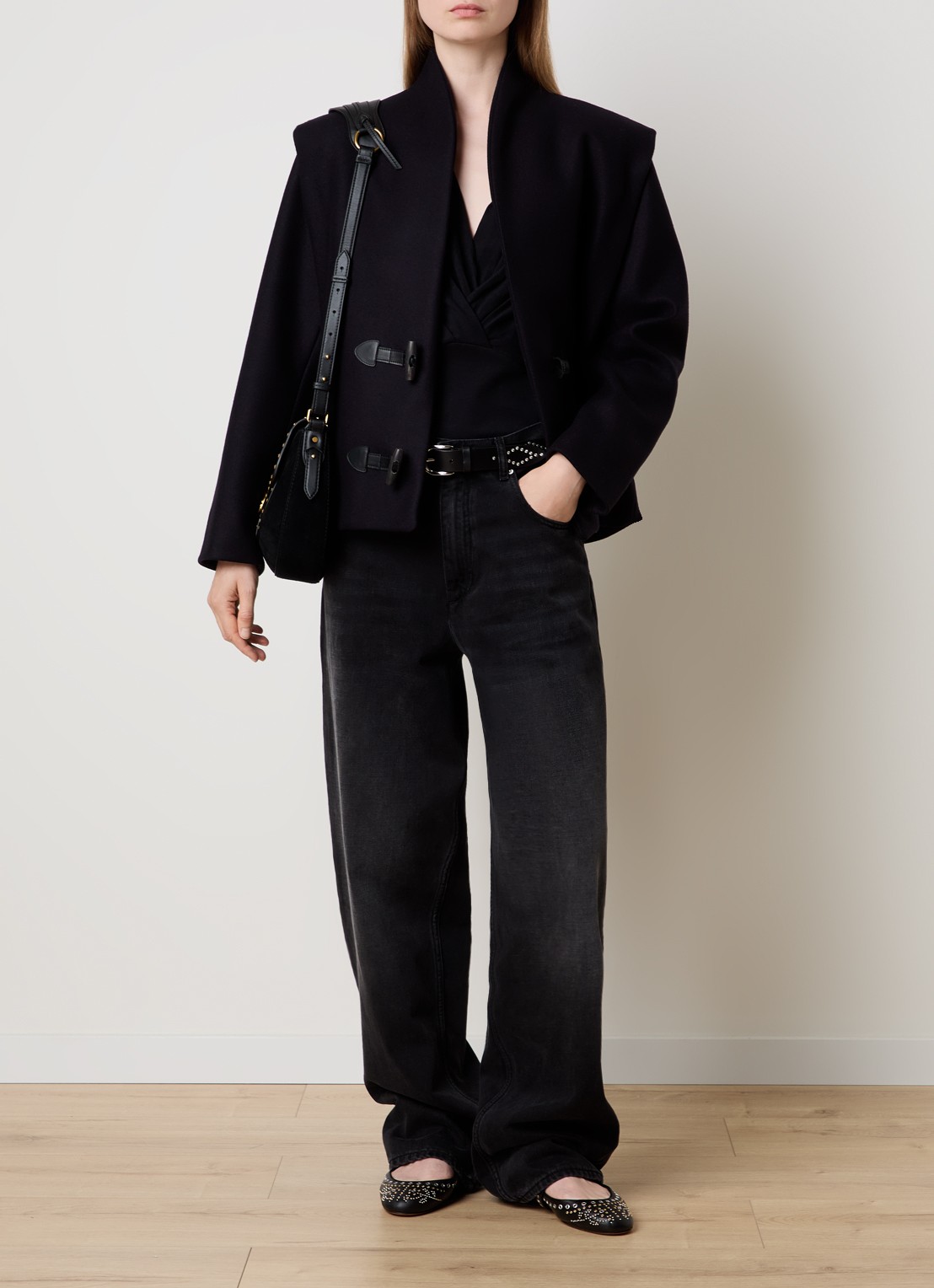 Isabel Marant Toria jack in kasjmierblend met steekzakken - voorkant 5 donkerblauw
