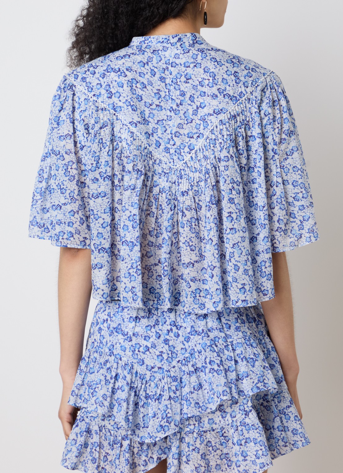 Isabel Marant Veelia tuniek met volant en print - achterkant kobaltblauw