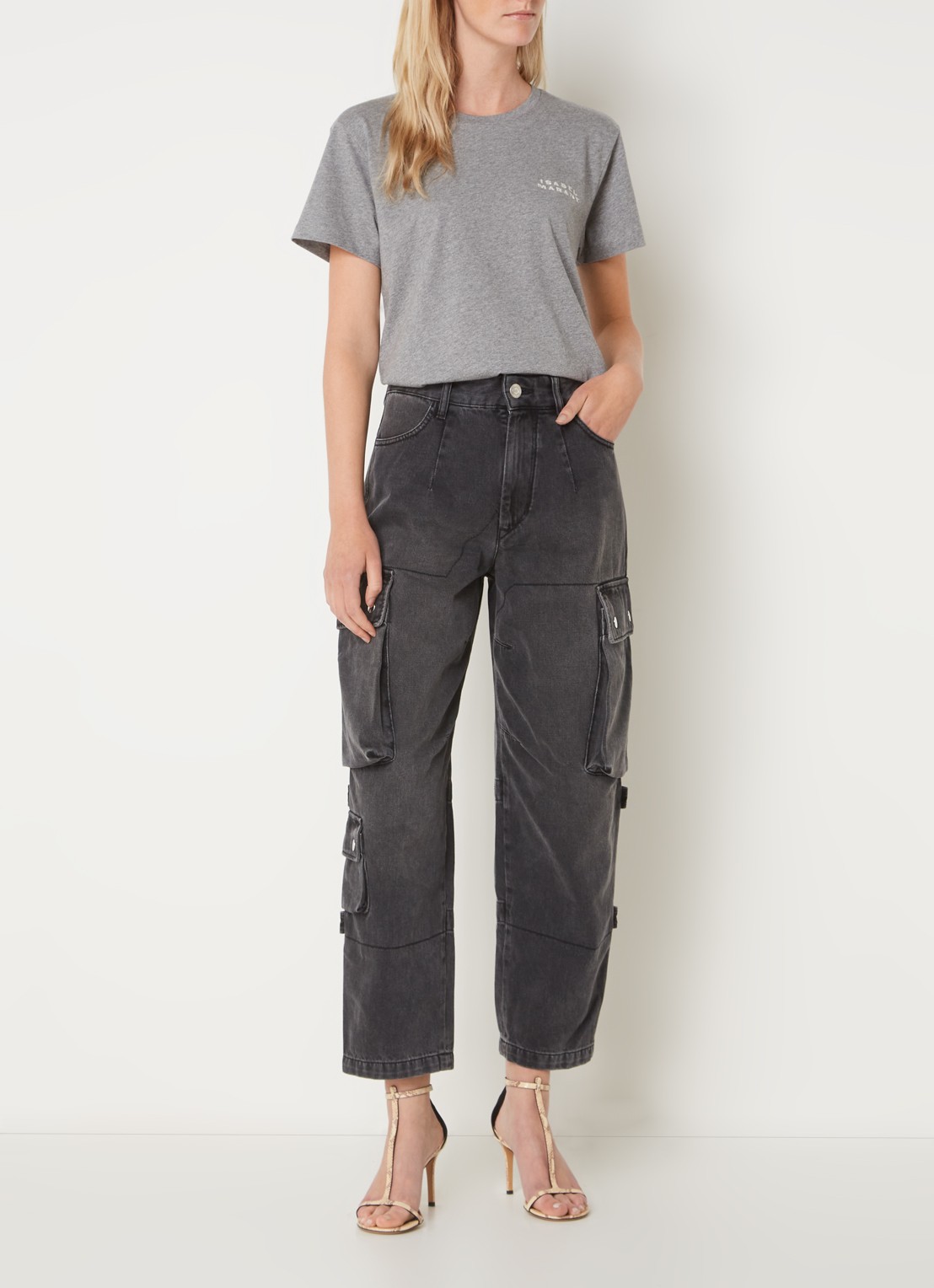 Isabel Marant Vidal T-shirt met logoborduring - voorkant 2 middengrijs
