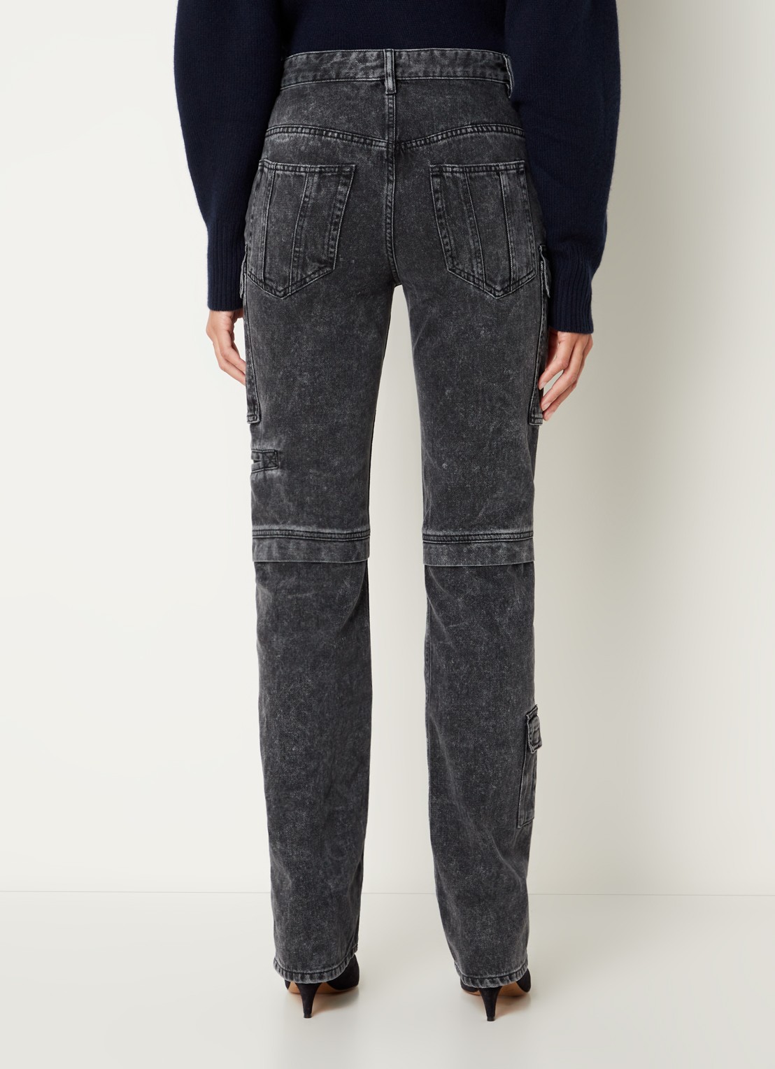 Isabel Marant Vokayo high waist straight fit cargobroek van denim - achterkant 5 zwart