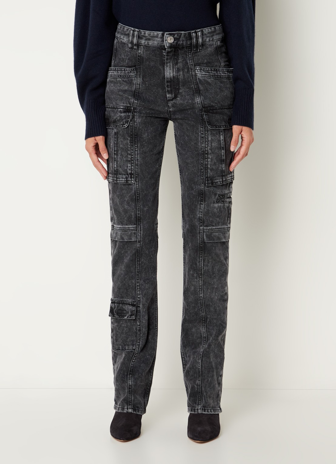 Isabel Marant Vokayo high waist straight fit cargobroek van denim - detail 3 zwart
