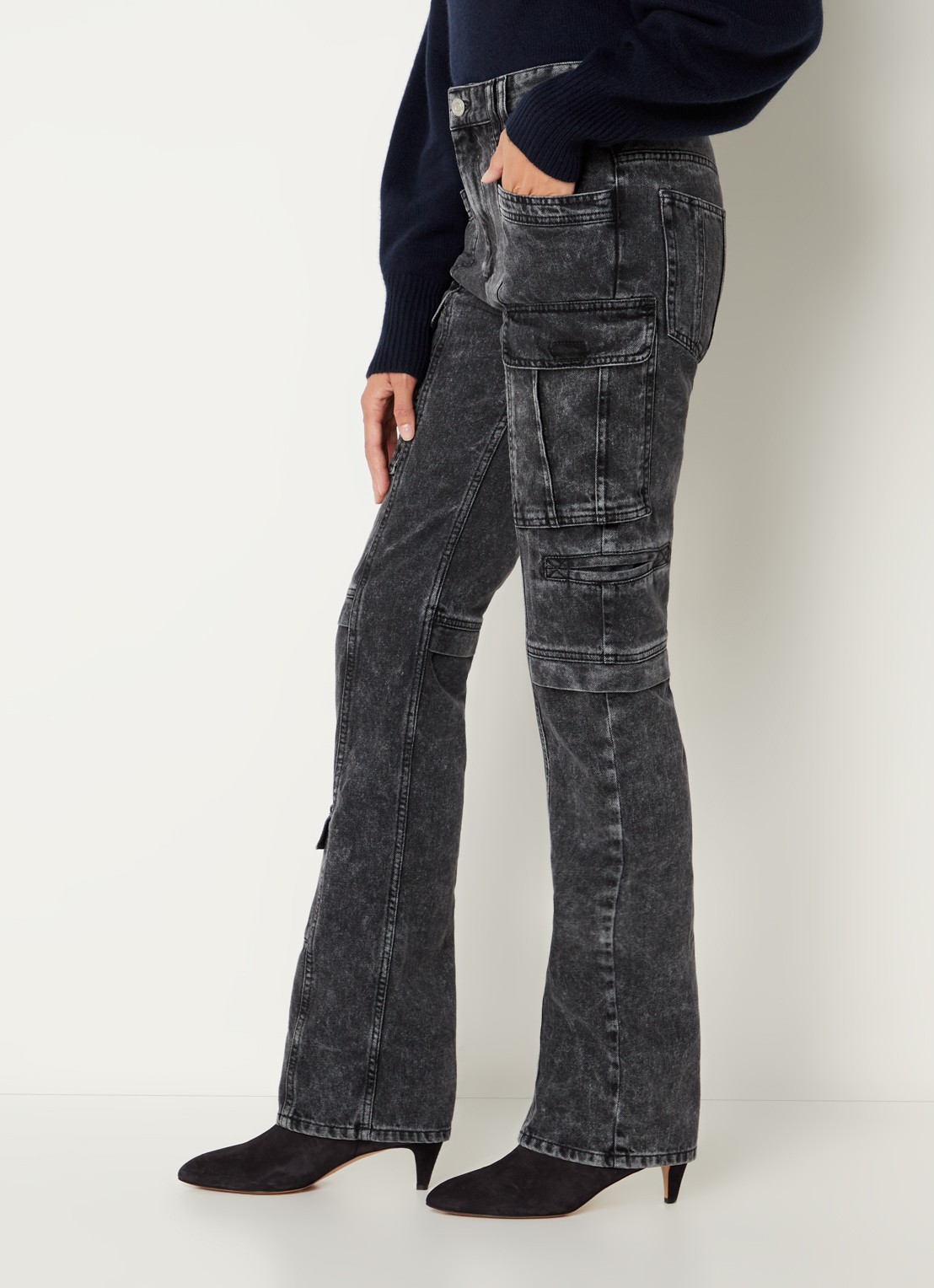 Isabel Marant Vokayo high waist straight fit cargobroek van denim - detail 4 zwart