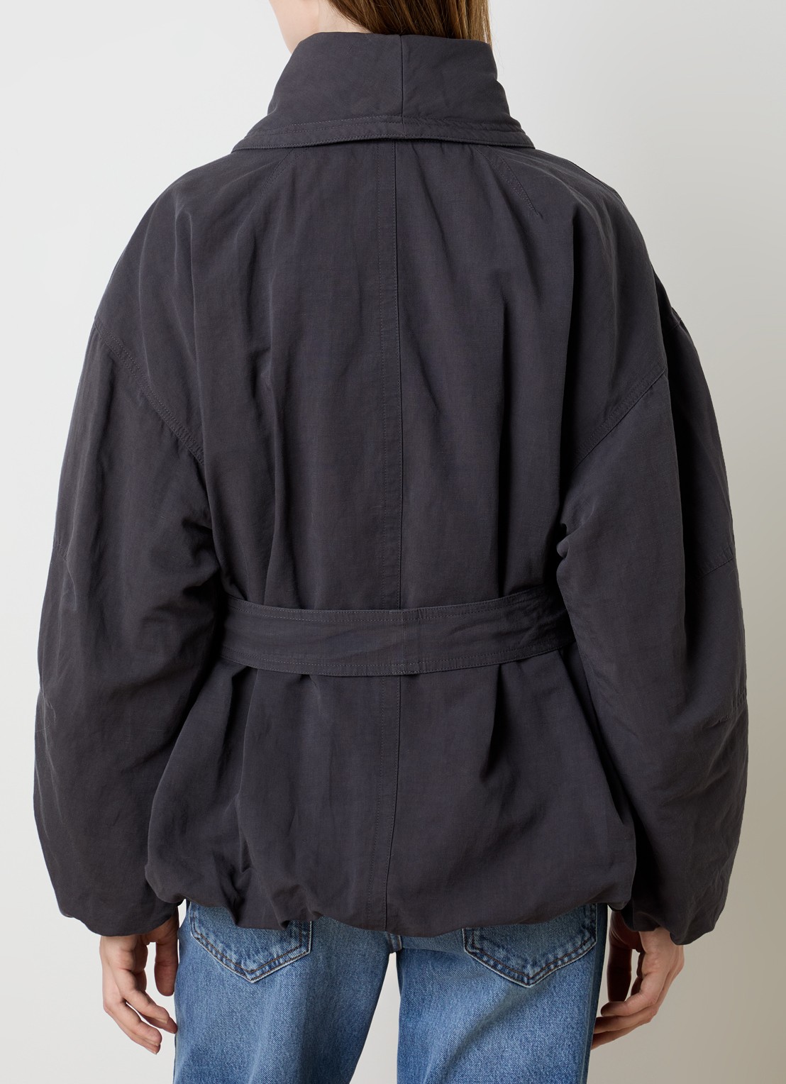 Isabel Marant Volinda bomberjack in linnenblend met steekzakken en strikceintuur  - achterkant 6 donkerblauw