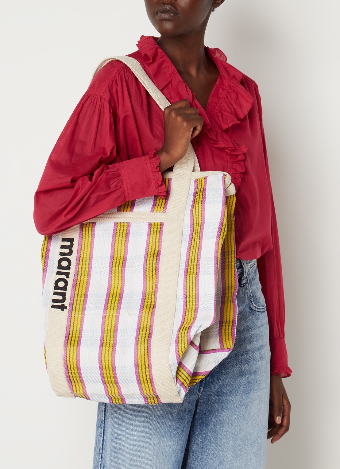 Isabel Marant Warden shopper met ruitdessin - voorkant 6 beige