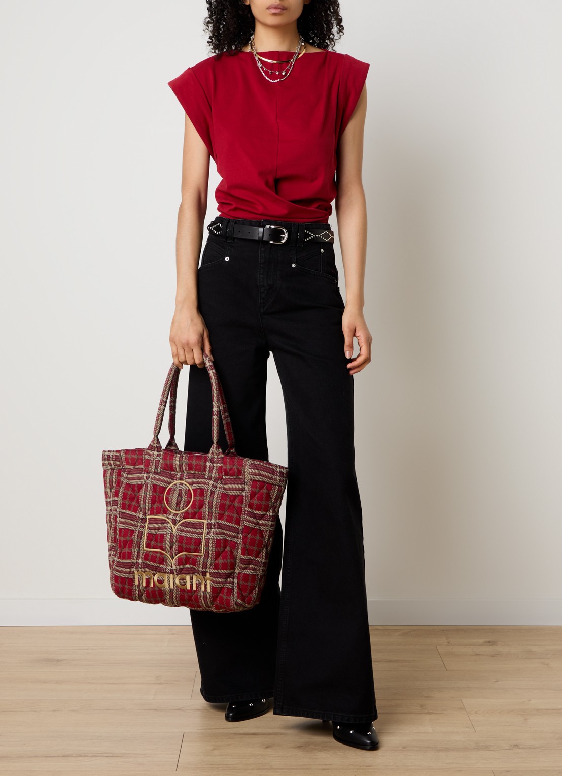 Isabel Marant Wigan shopper met logoborduring en quilt patroon - voorkant 3 rood