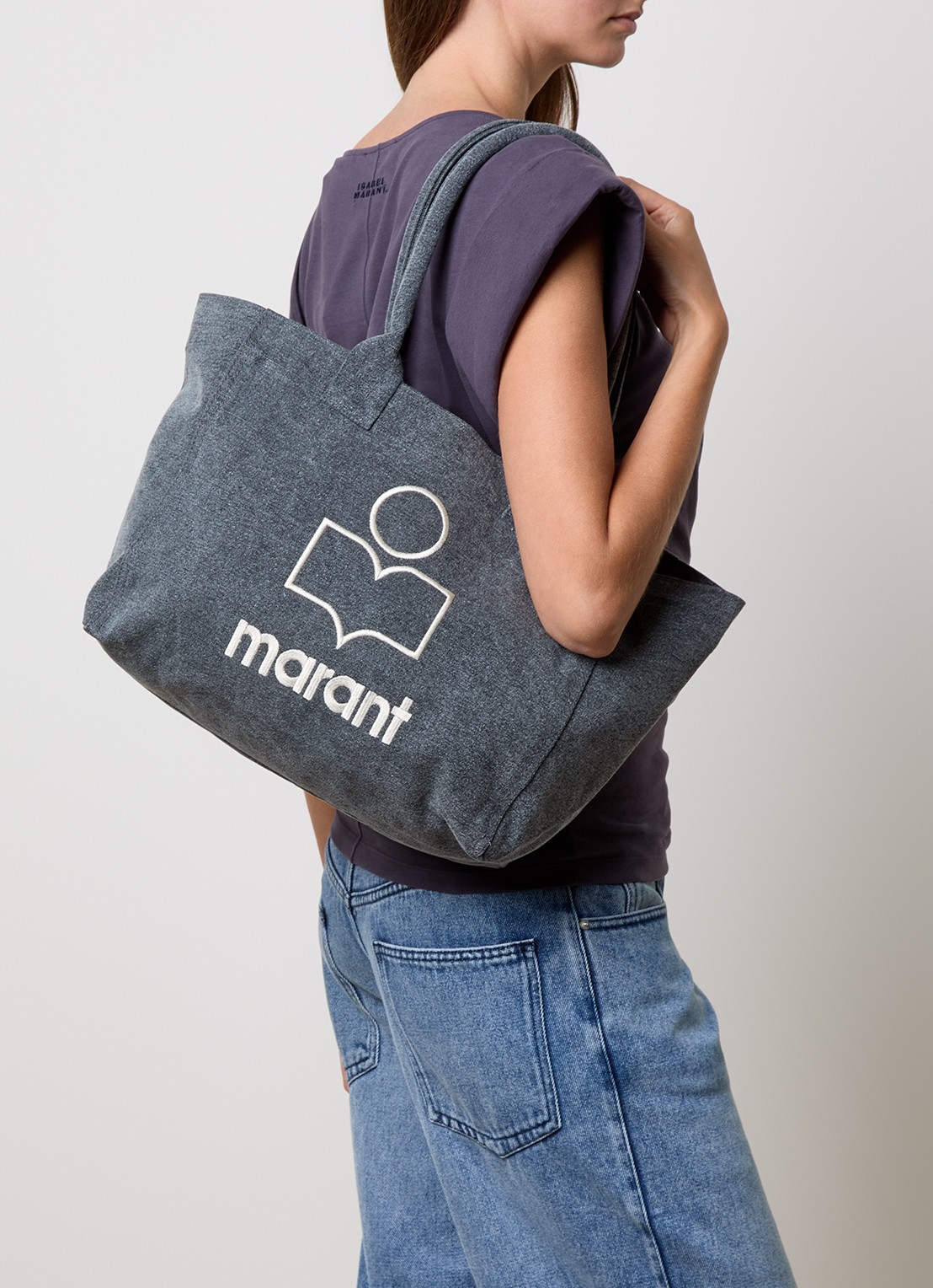 Isabel Marant Yenky shopper van canvas met logoborduring - voorkant 7 antraciet