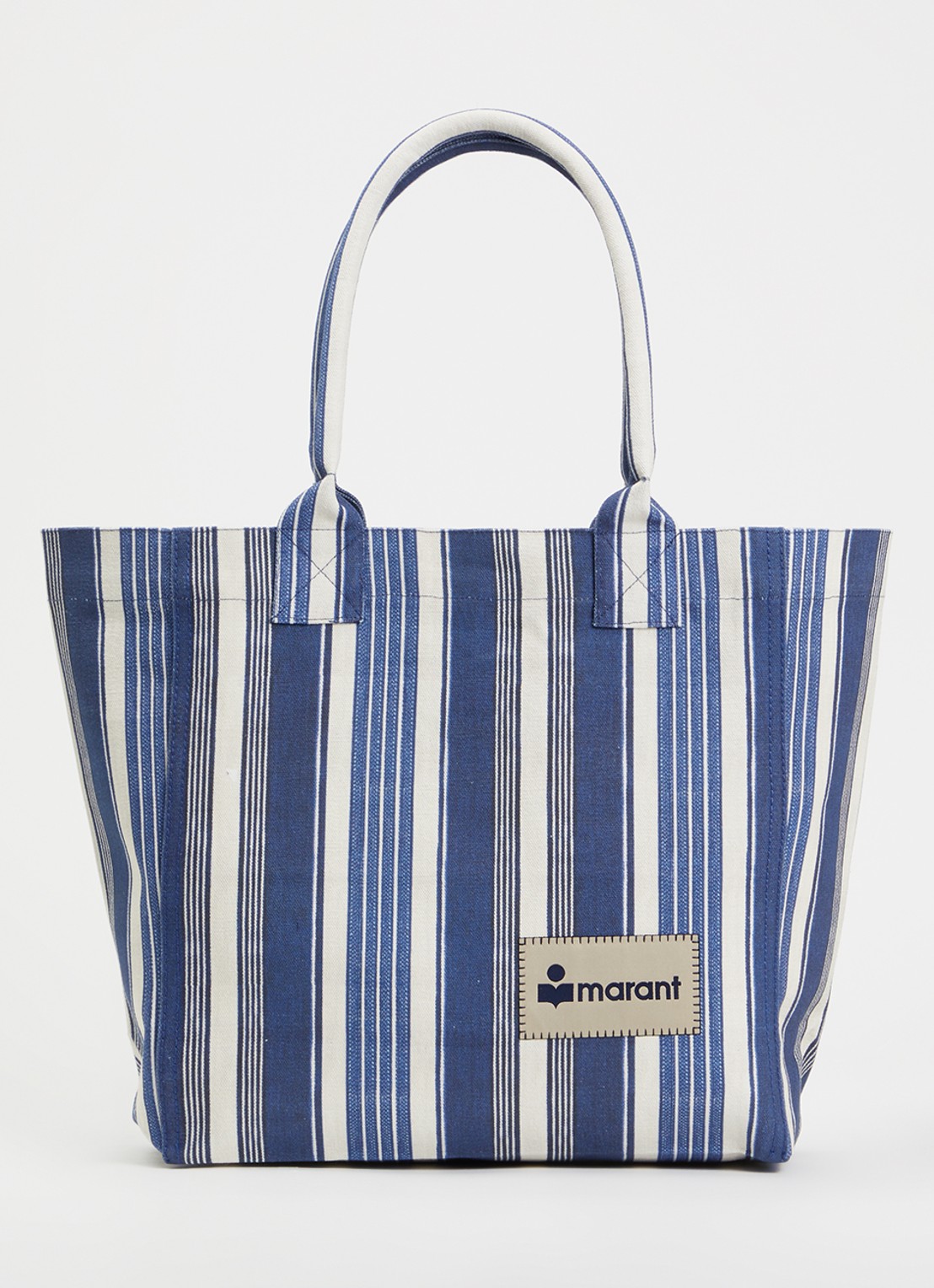 Isabel Marant Yenky small shopper met streepprint en logo - voorkant indigo