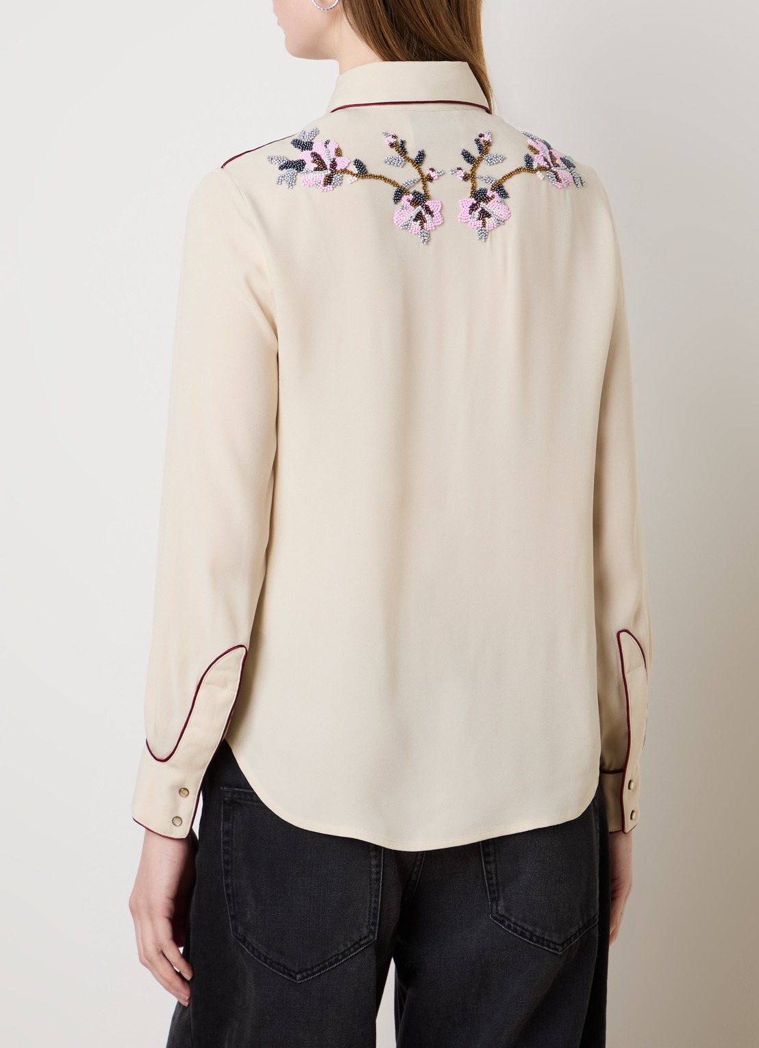 Isabel Marant Yzea blouse met kralendecoratie - achterkant 3 beige