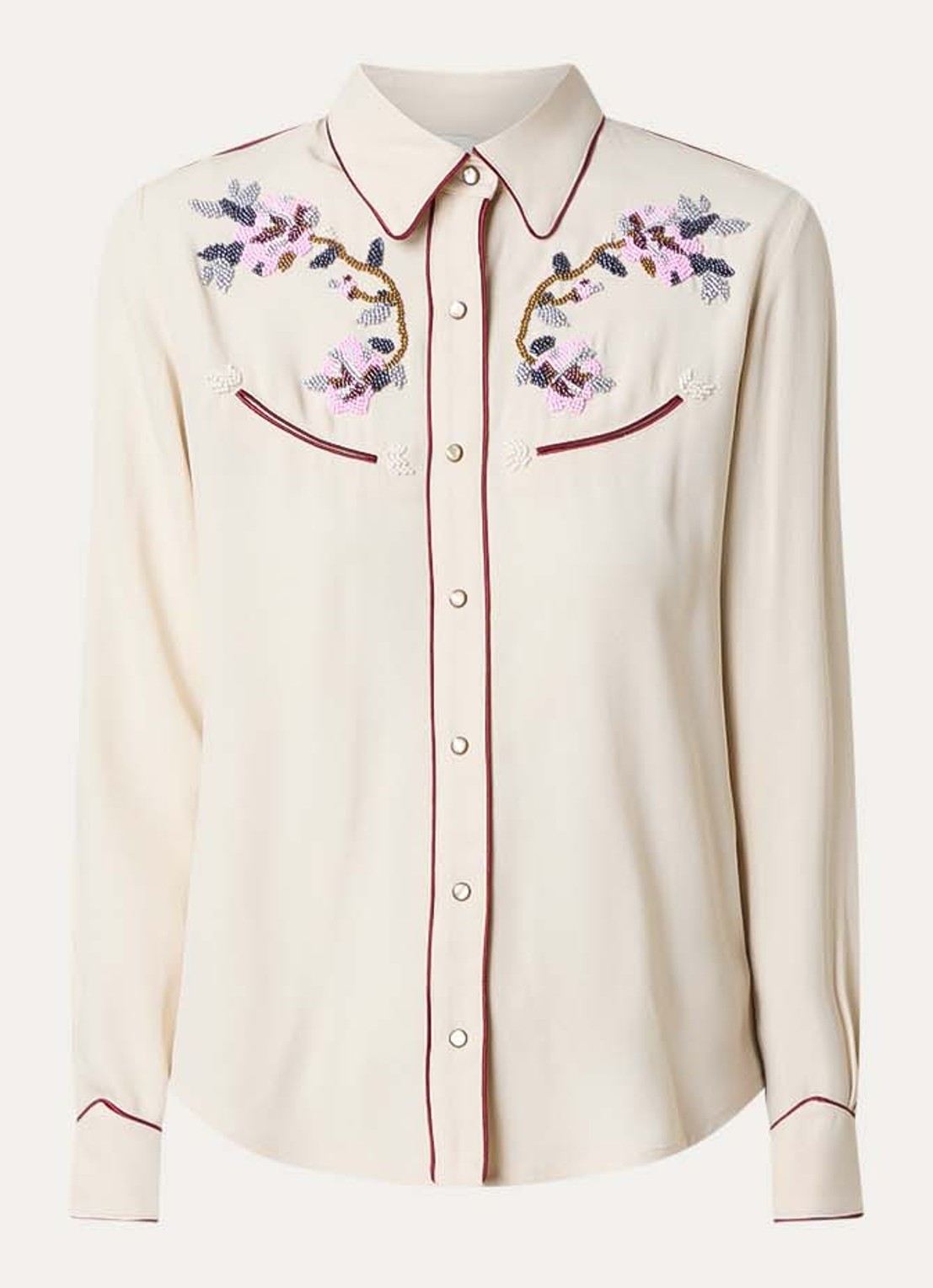 Isabel Marant Yzea blouse met kralendecoratie - voorkant beige
