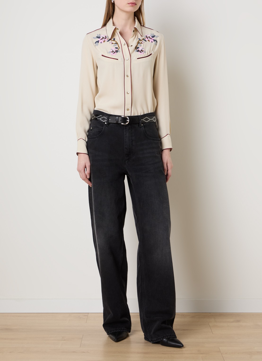 Isabel Marant Yzea blouse met kralendecoratie - voorkant 2 beige